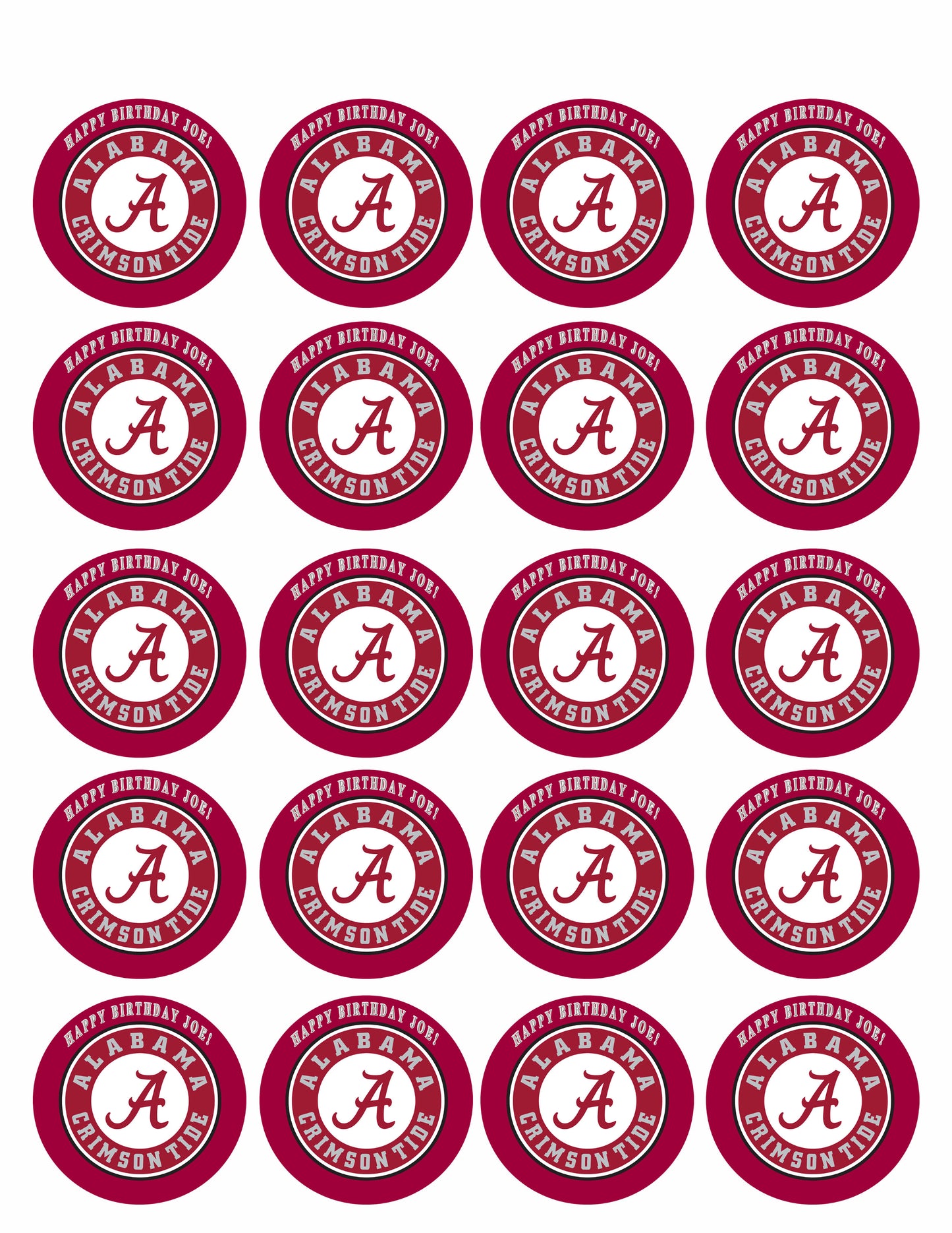 ALABAMA CRIMSON TIDE UNIVERSITY - Edible Cake Topper, Cupcake Toppers, Strips