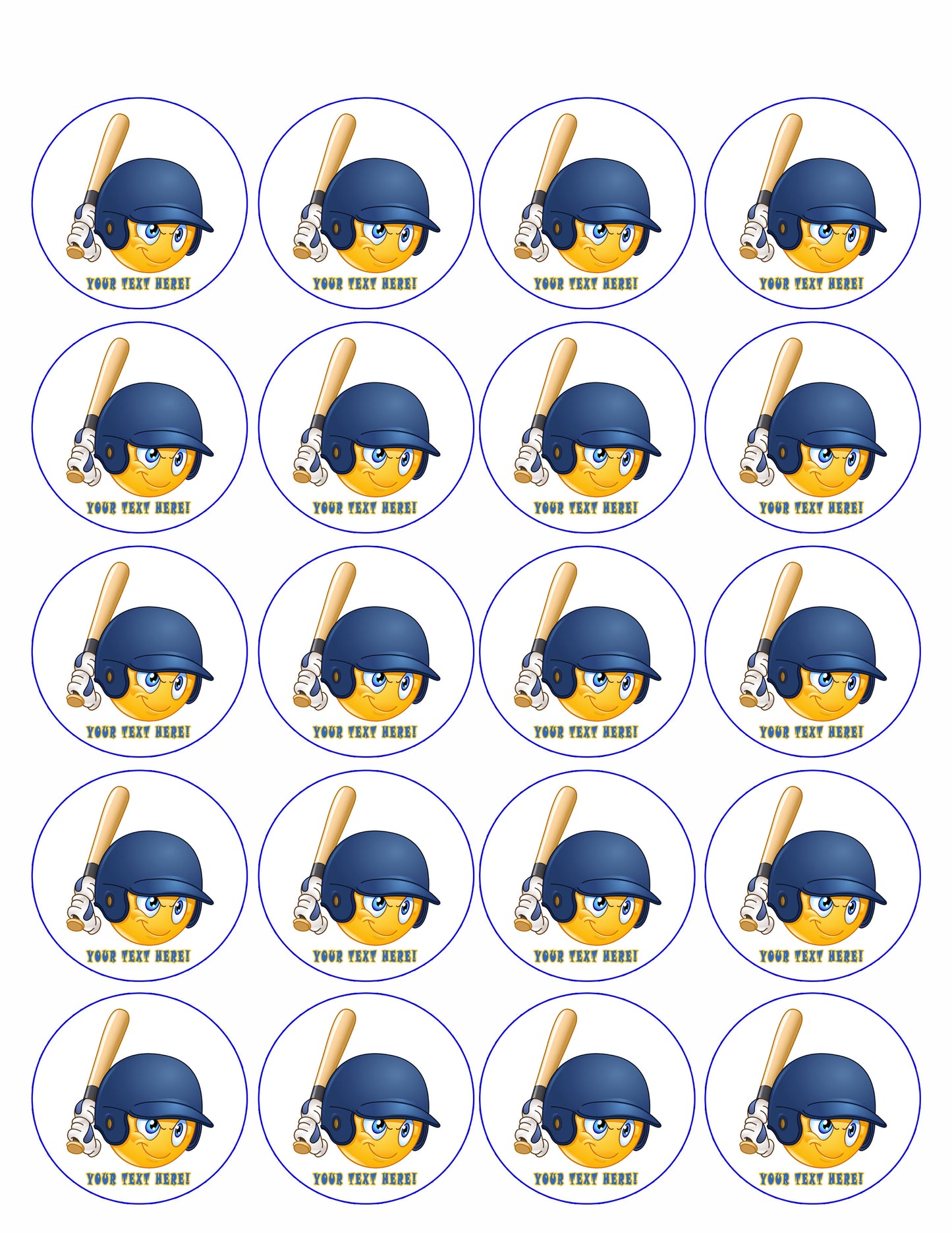 Baseball batter or hitter player emoticon - Edible Cake Topper, Cupcake Toppers, Strips