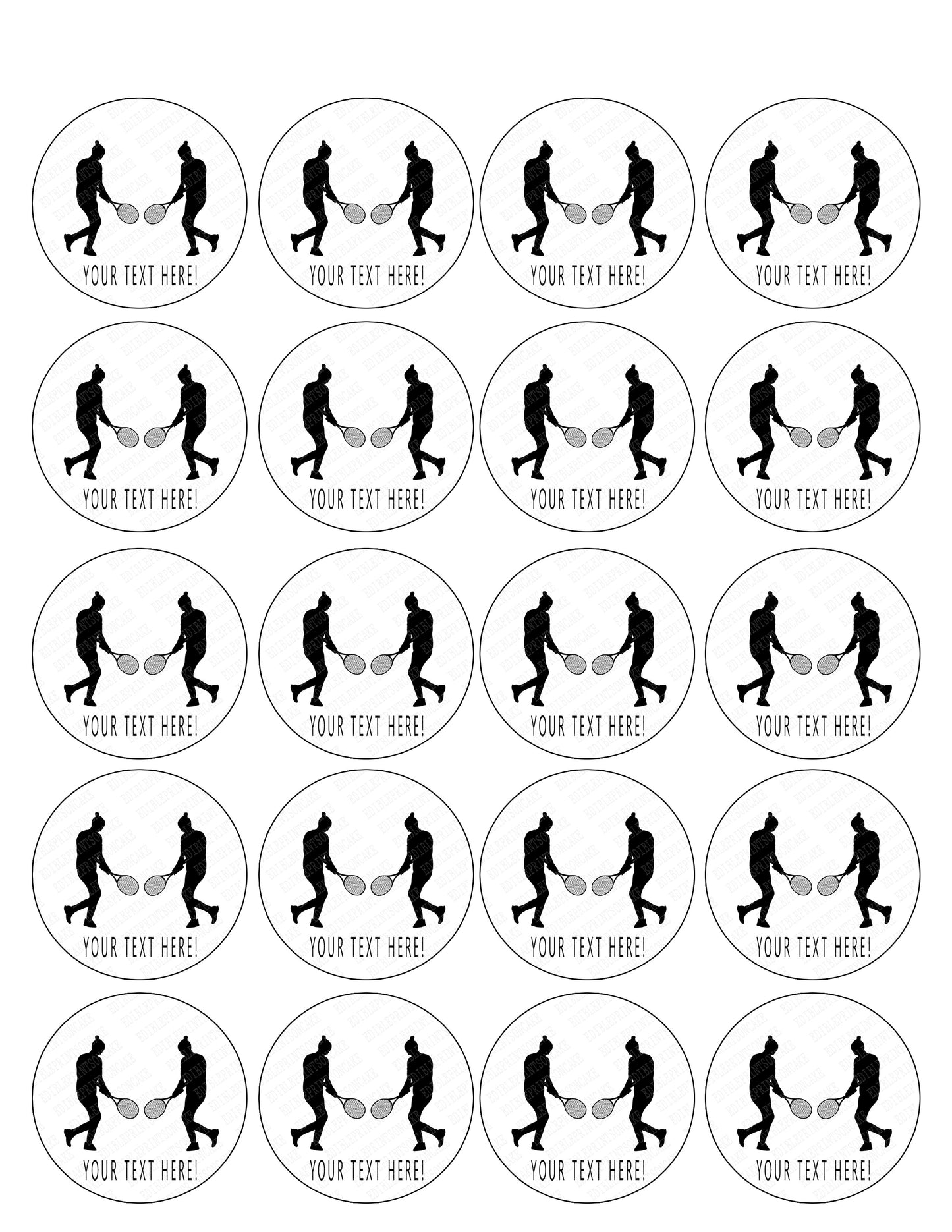 Woman tennis player silhouette - Edible Cake Topper, Cupcake Toppers, Strips