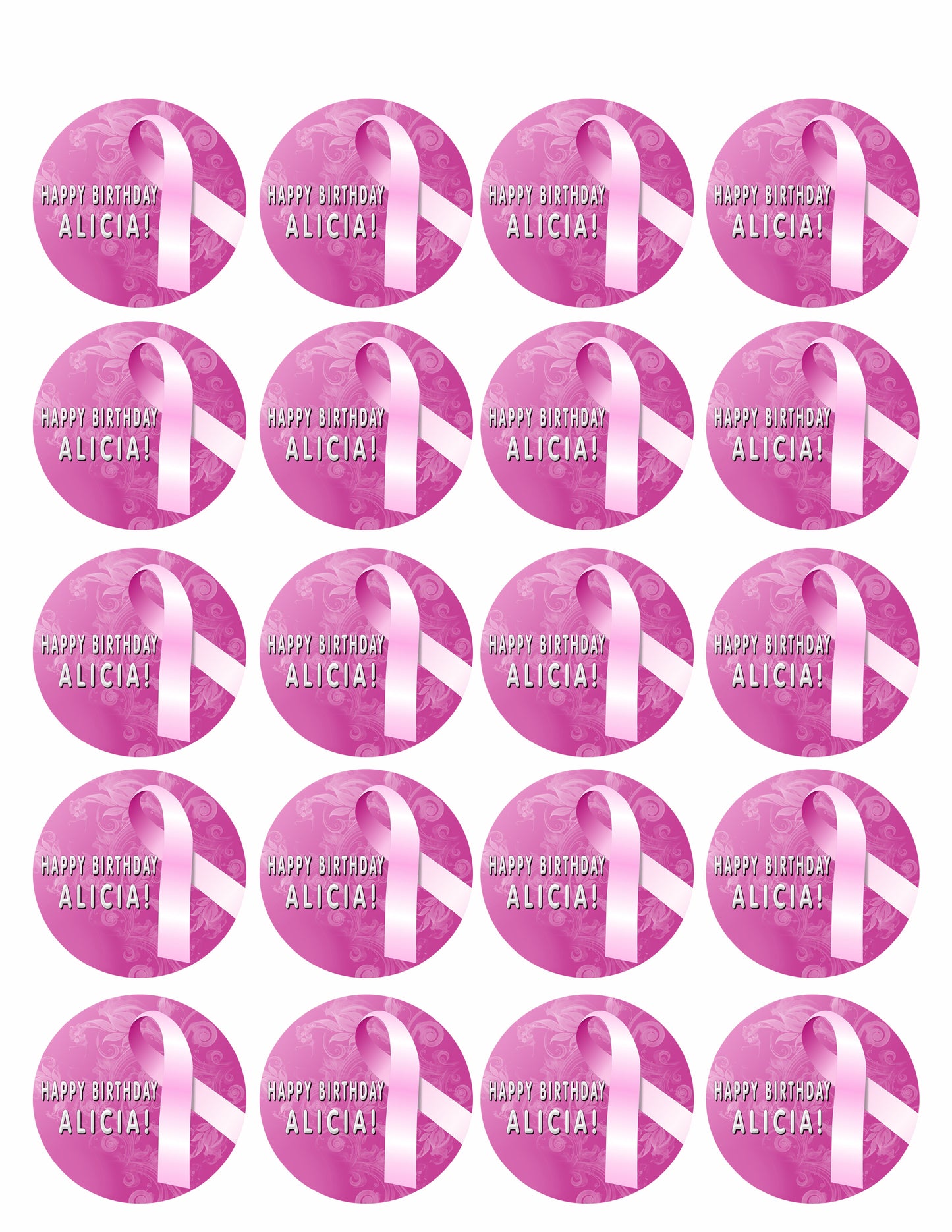 Breast Cancer Pink Ribbon - Edible Cake Topper, Cupcake Toppers, Strips