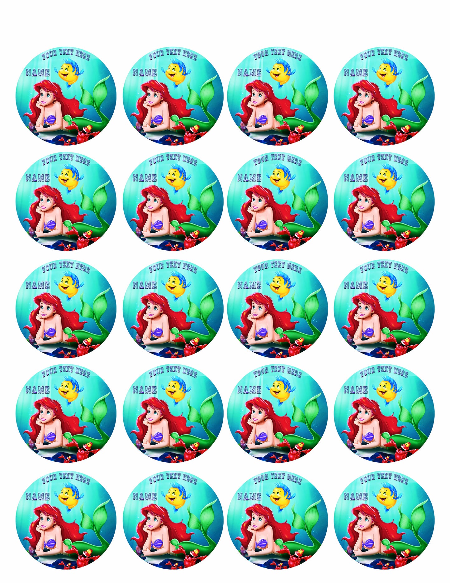 ARIEL THE LITTLE MERMAID - Edible Cake Topper, Cupcake Toppers, Strips