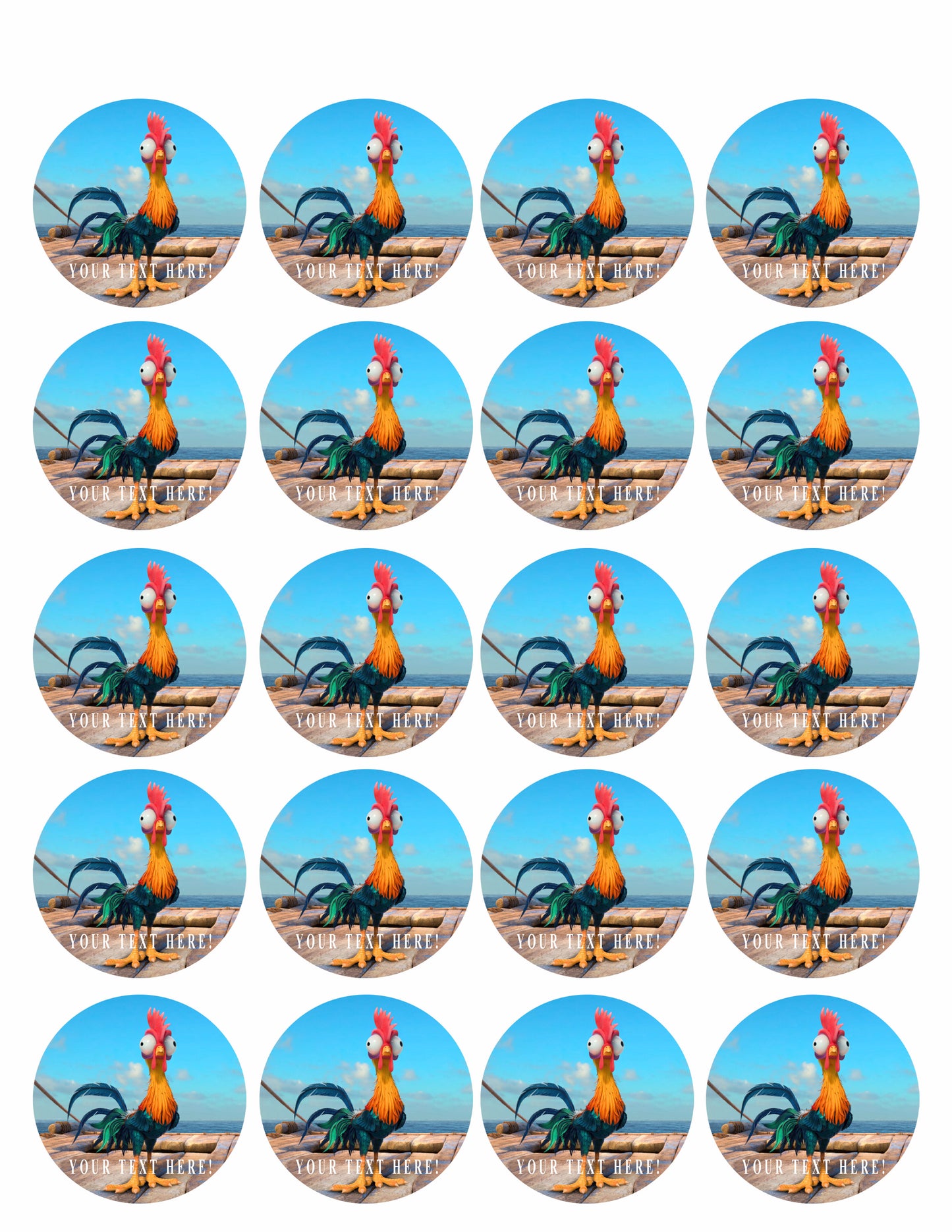 Moana hei hei chicken - Edible Cake Topper, Cupcake Toppers, Strips