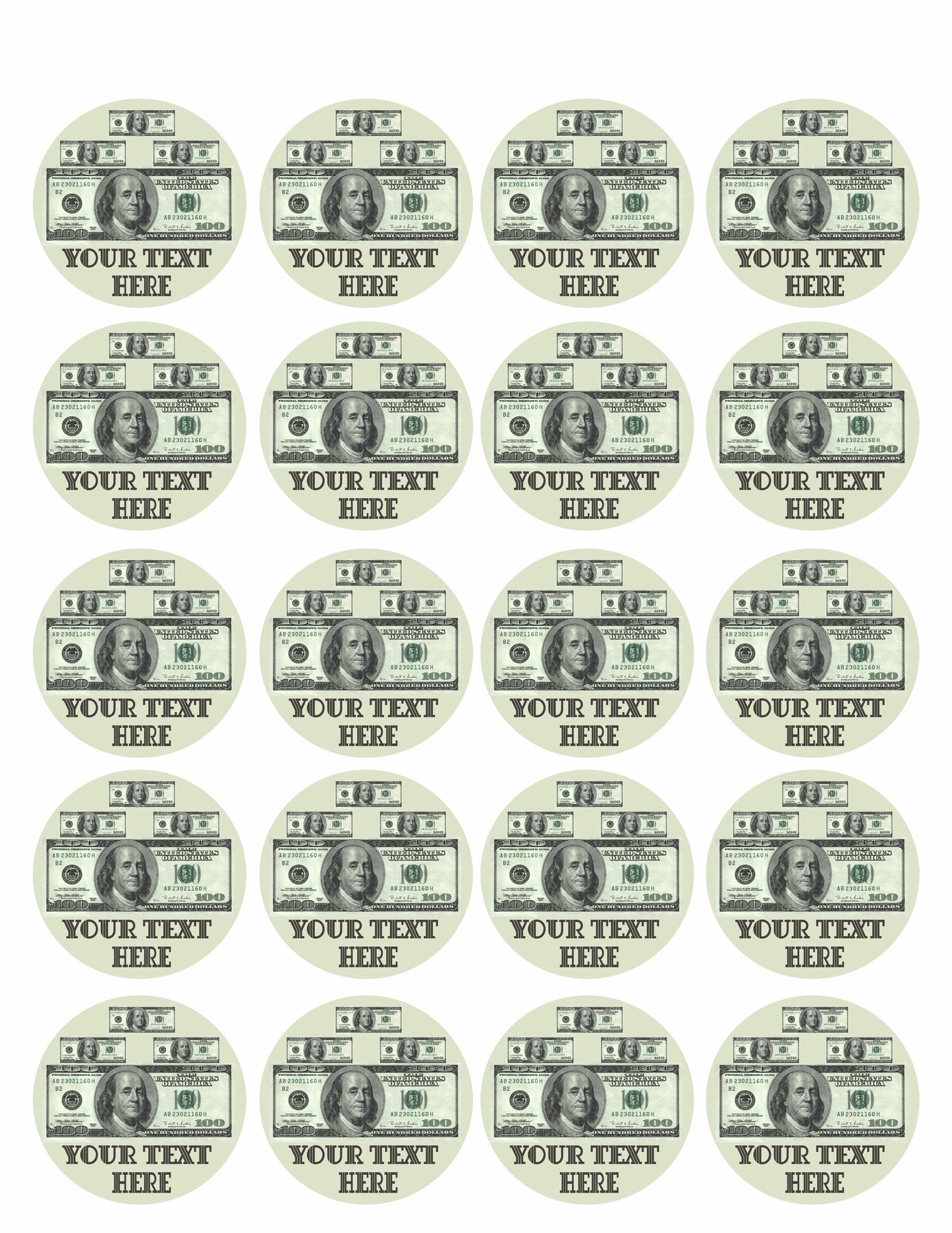 100 dollar bills B - Edible Cake Topper, Cupcake Toppers, Strips