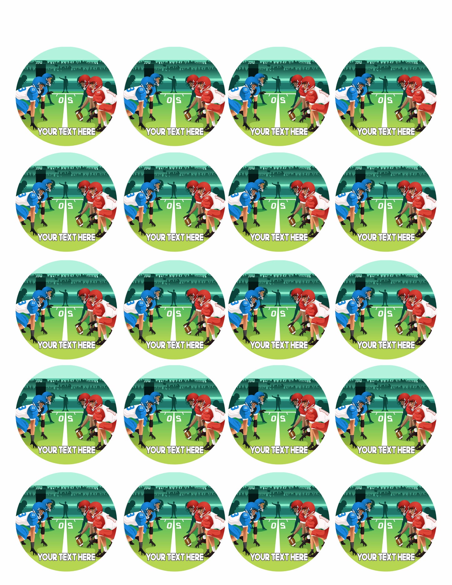 Football players vector illustration - Edible Cake Topper, Cupcake Toppers, Strips