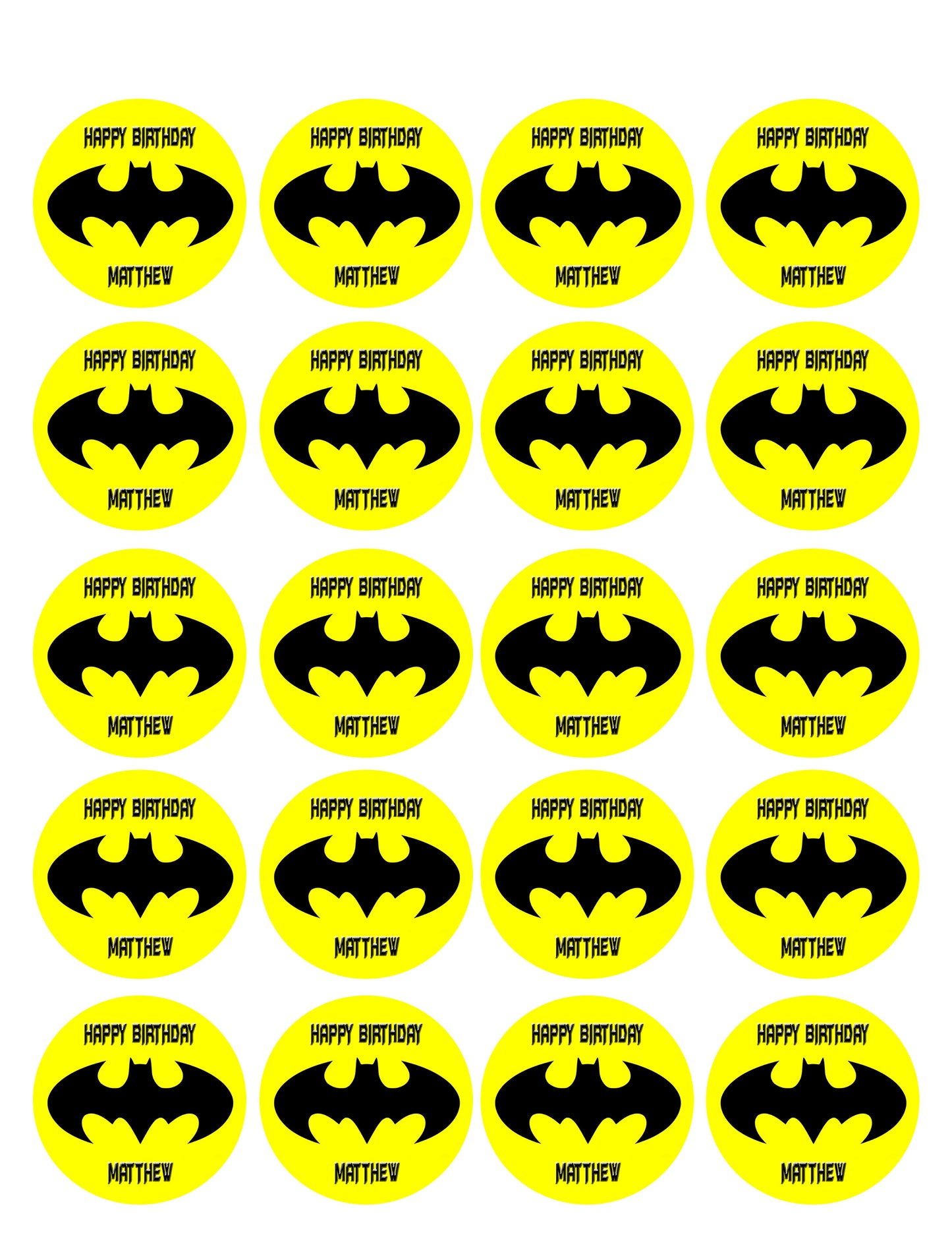 Batman Yellow Logo - Edible Cake Topper, Cupcake Toppers, Strips