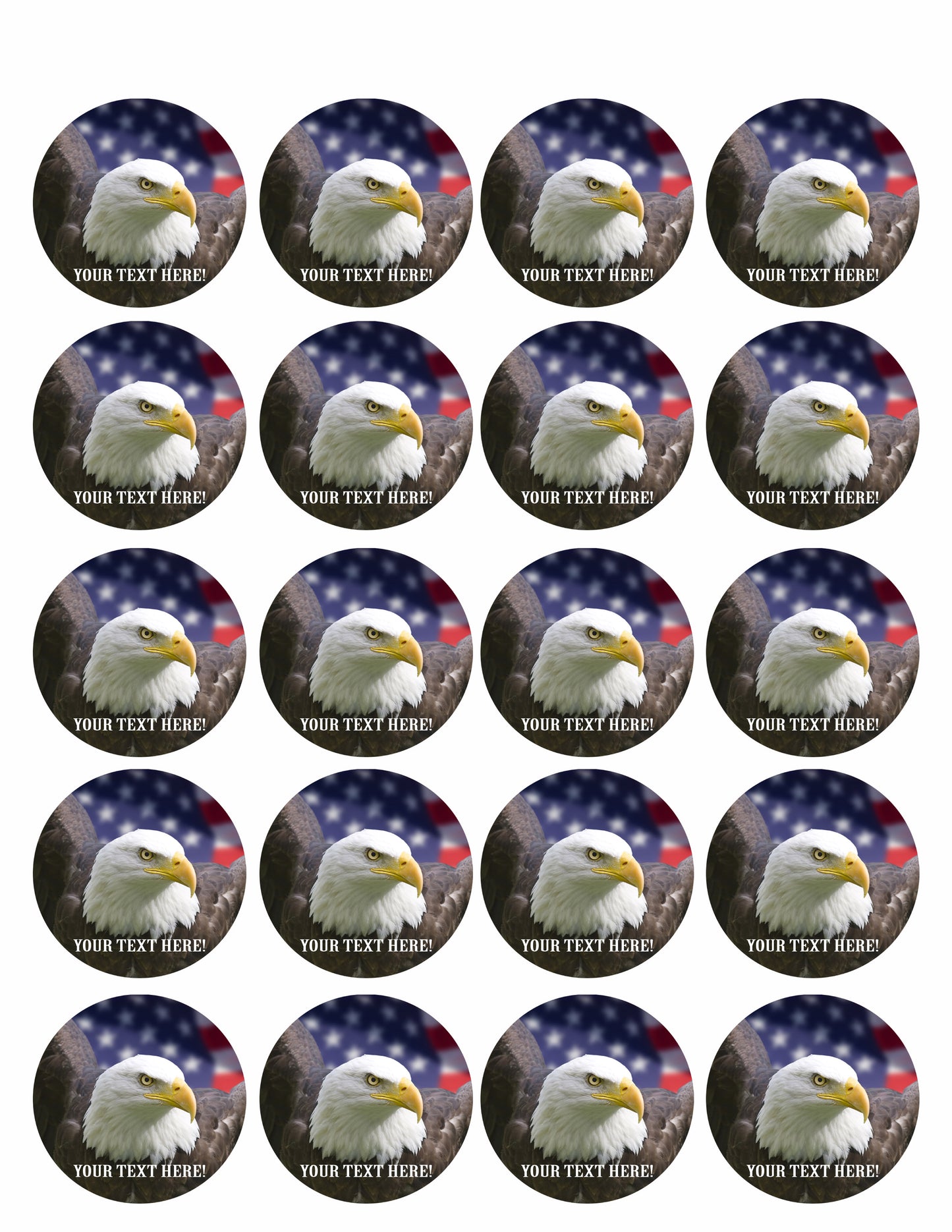 Bald eagle with American flag - Edible Cake Topper, Cupcake Toppers, Strips