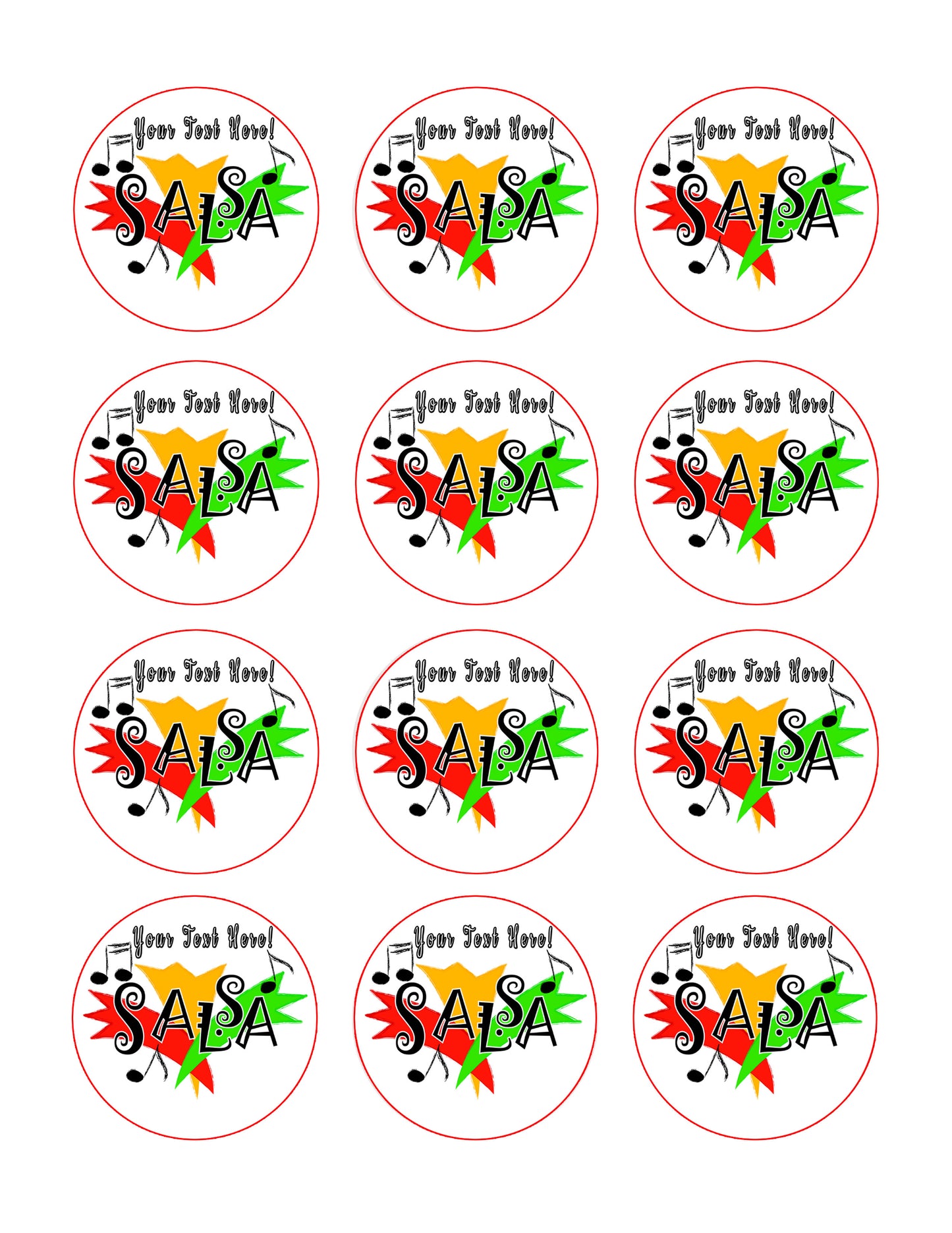 Salsa - Edible Cake Topper, Cupcake Toppers, Strips