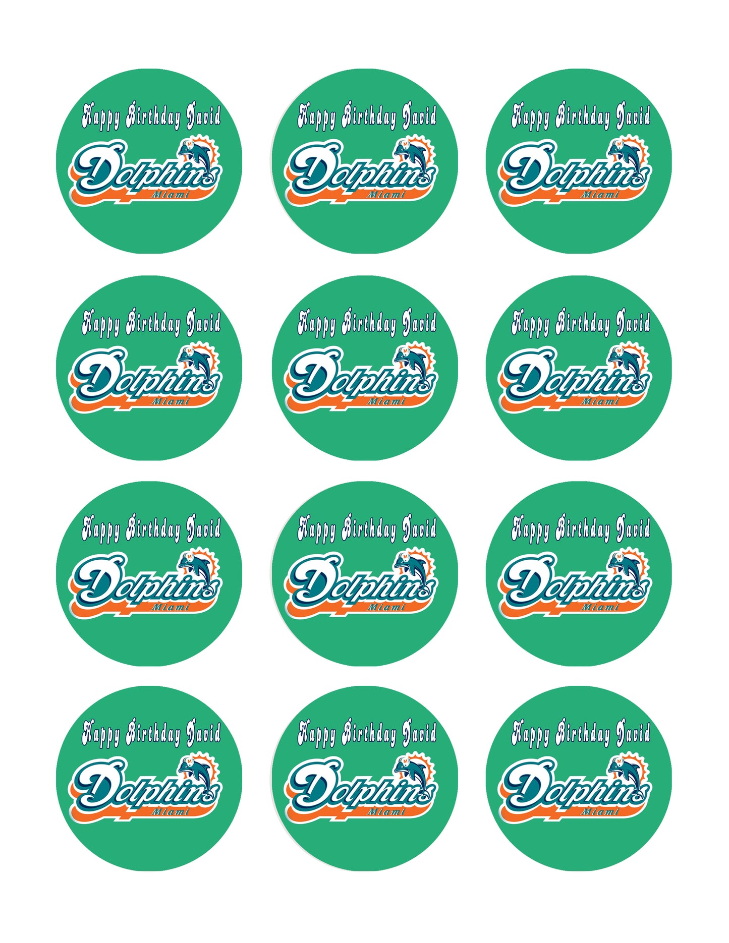 Miami Dolphins - Edible Cake Topper OR Cupcake Topper, Decor