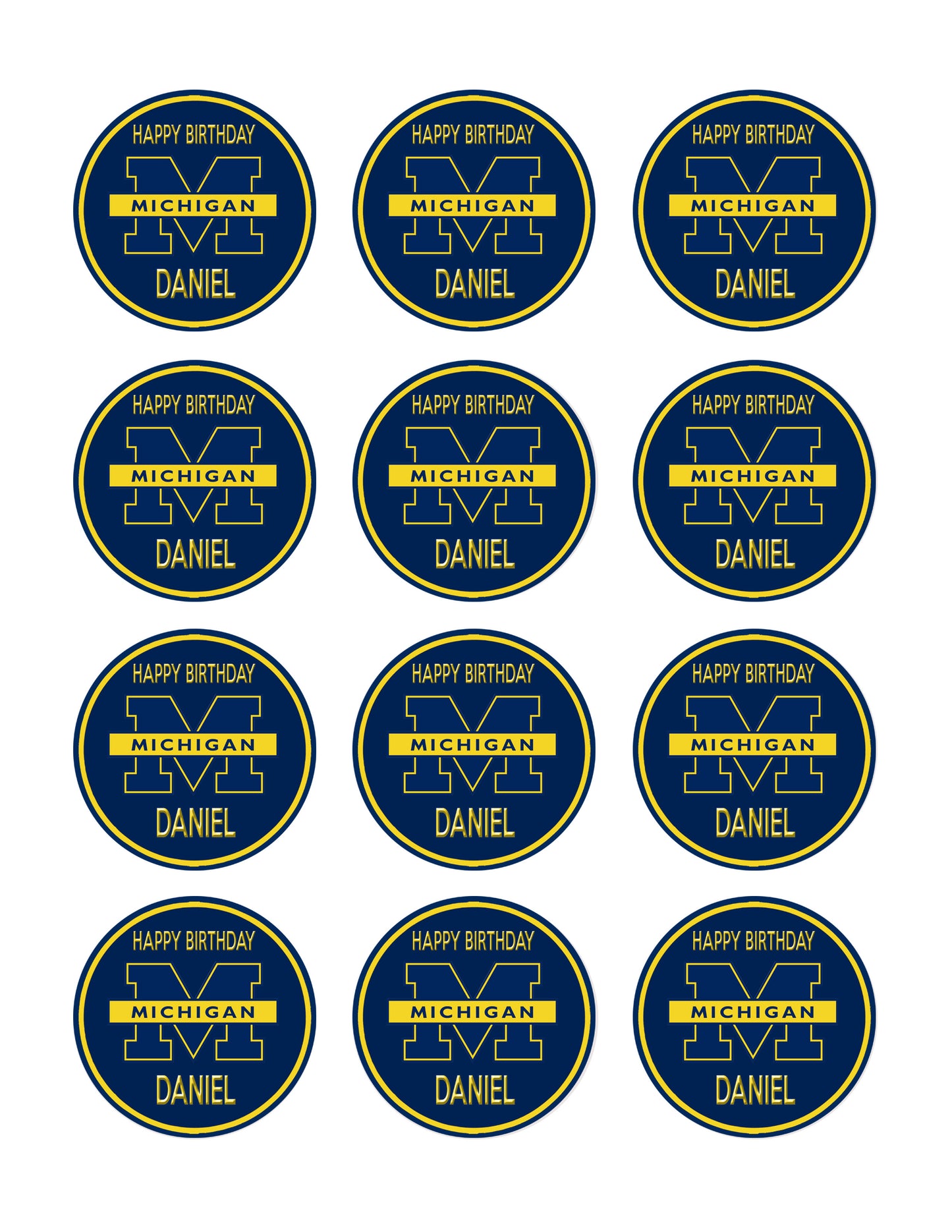 University of Michigan - Edible Cake Topper OR Cupcake Topper, Decor