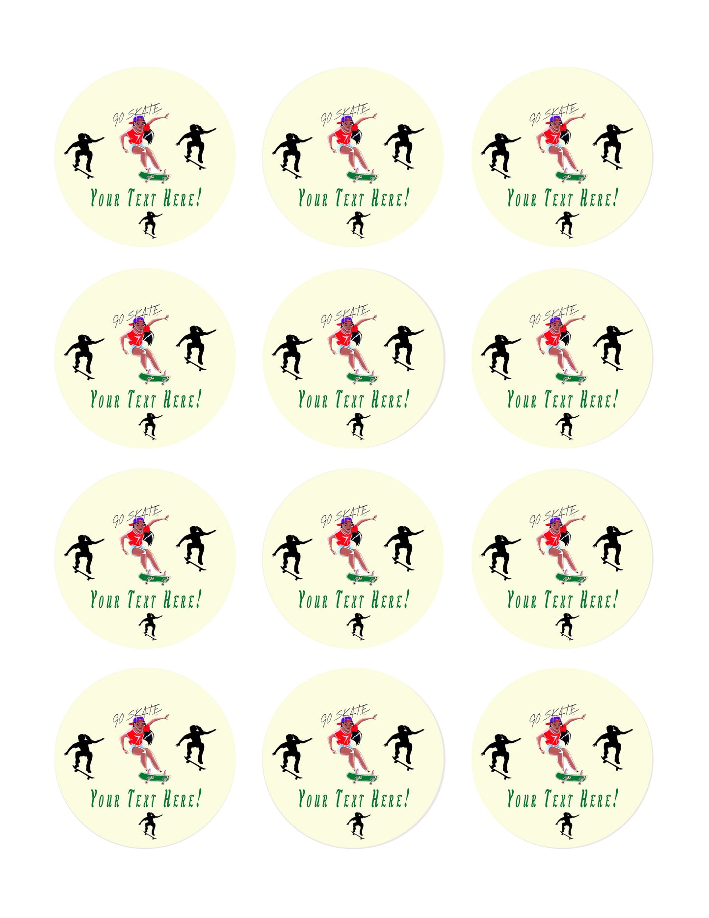 Skateboard Girl - Edible Cake Topper, Cupcake Toppers, Strips