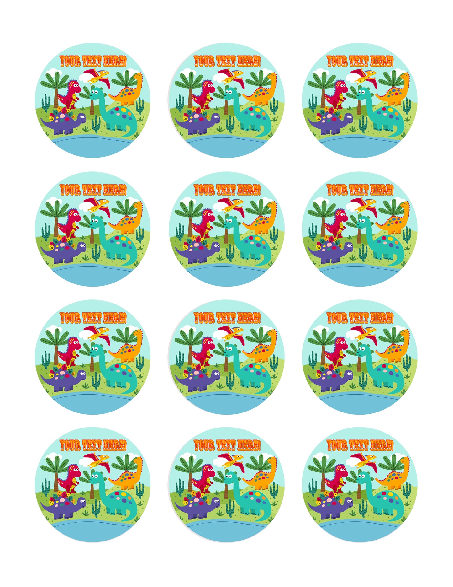 Cute dinosaurs - Edible Cake Topper, Cupcake Toppers, Strips