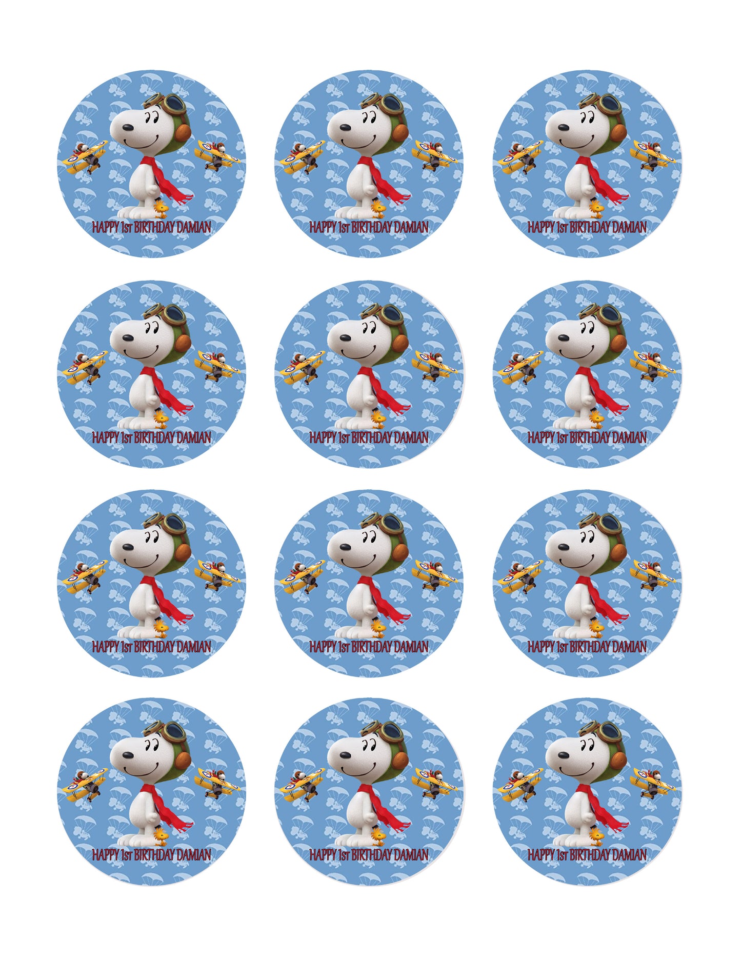 Snoopy Flying Ace - Edible Cake Topper OR Cupcake Topper, Decor