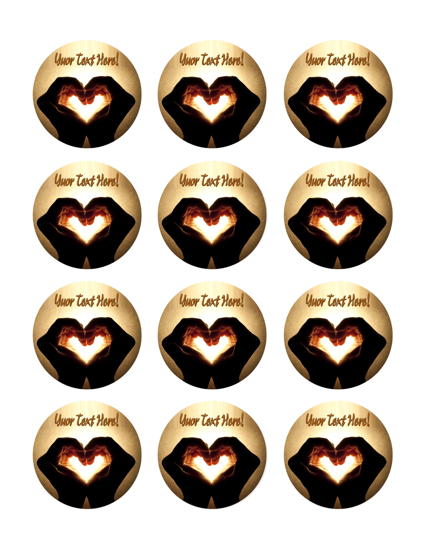 Hands with heart image - Edible Cake Topper, Cupcake Toppers, Strips
