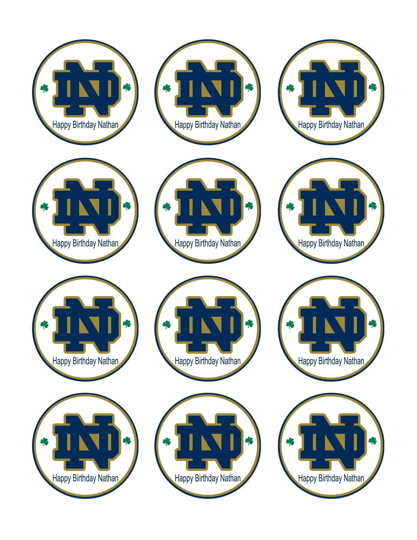 Notre Dame Fighting Irish - Edible Cake Topper OR Cupcake Topper, Decor