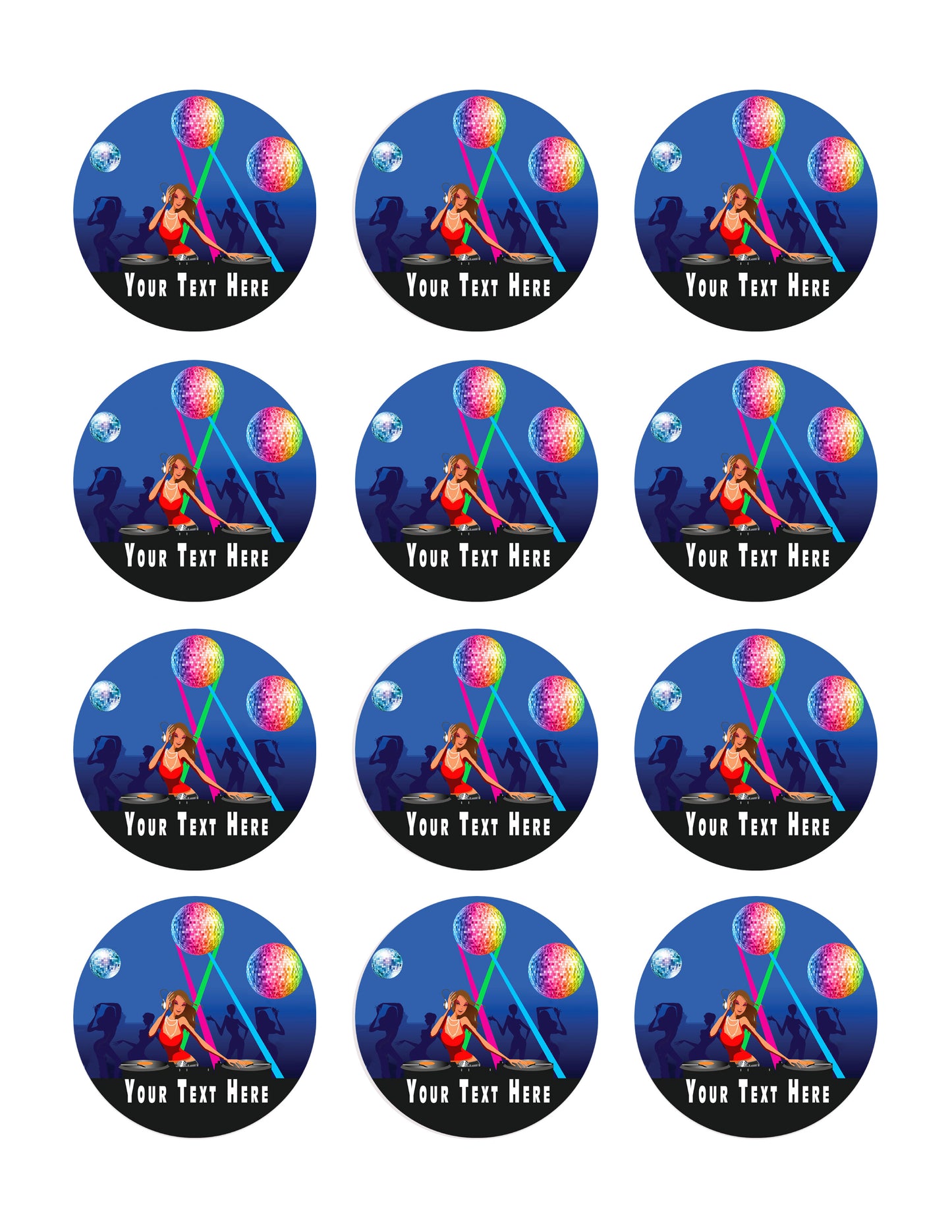Disco Girl - Edible Cake Topper, Cupcake Toppers, Strips