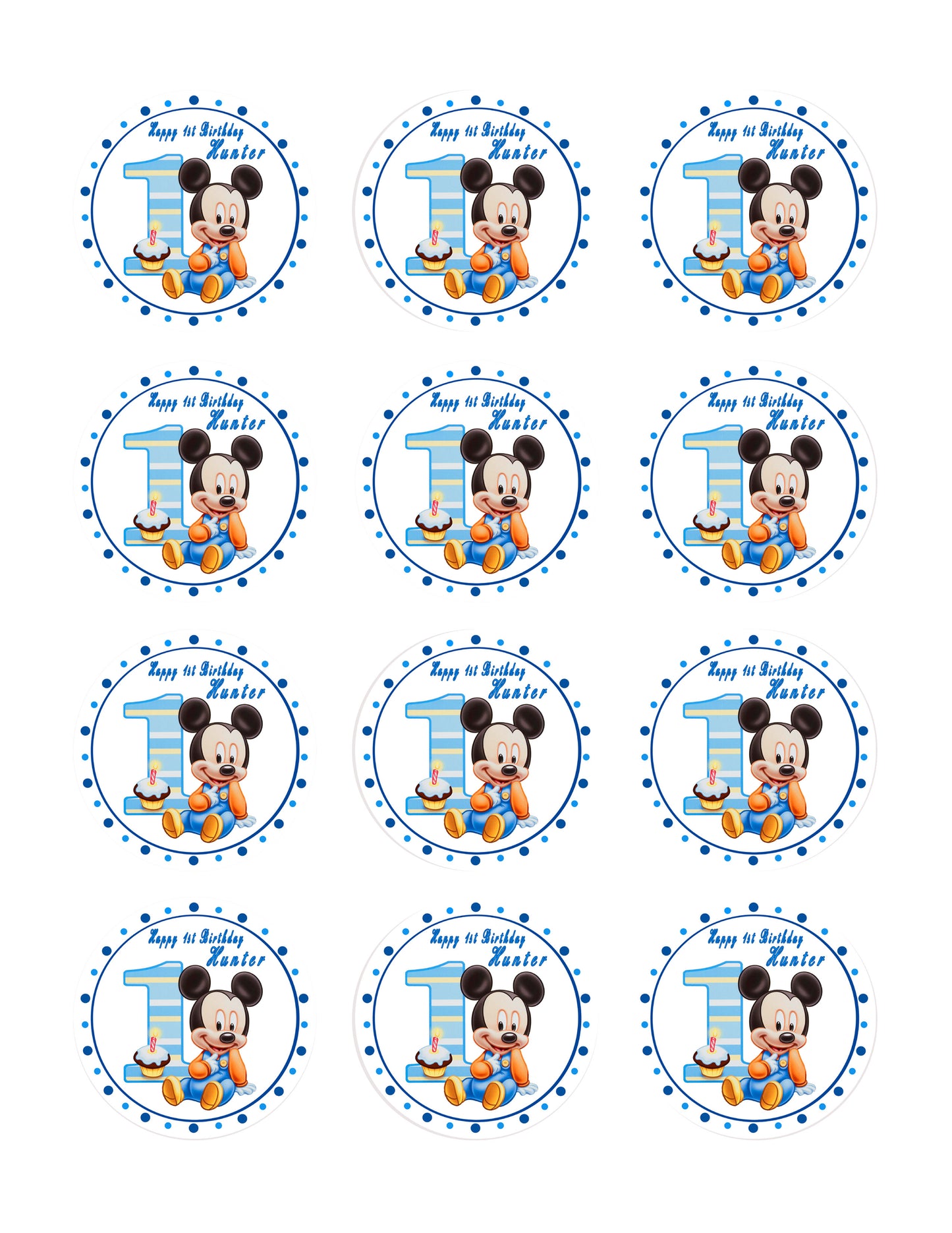 BABY MICKEY MOUSE 1st Birthday - Edible Cake Topper, Cupcake Toppers, Strips