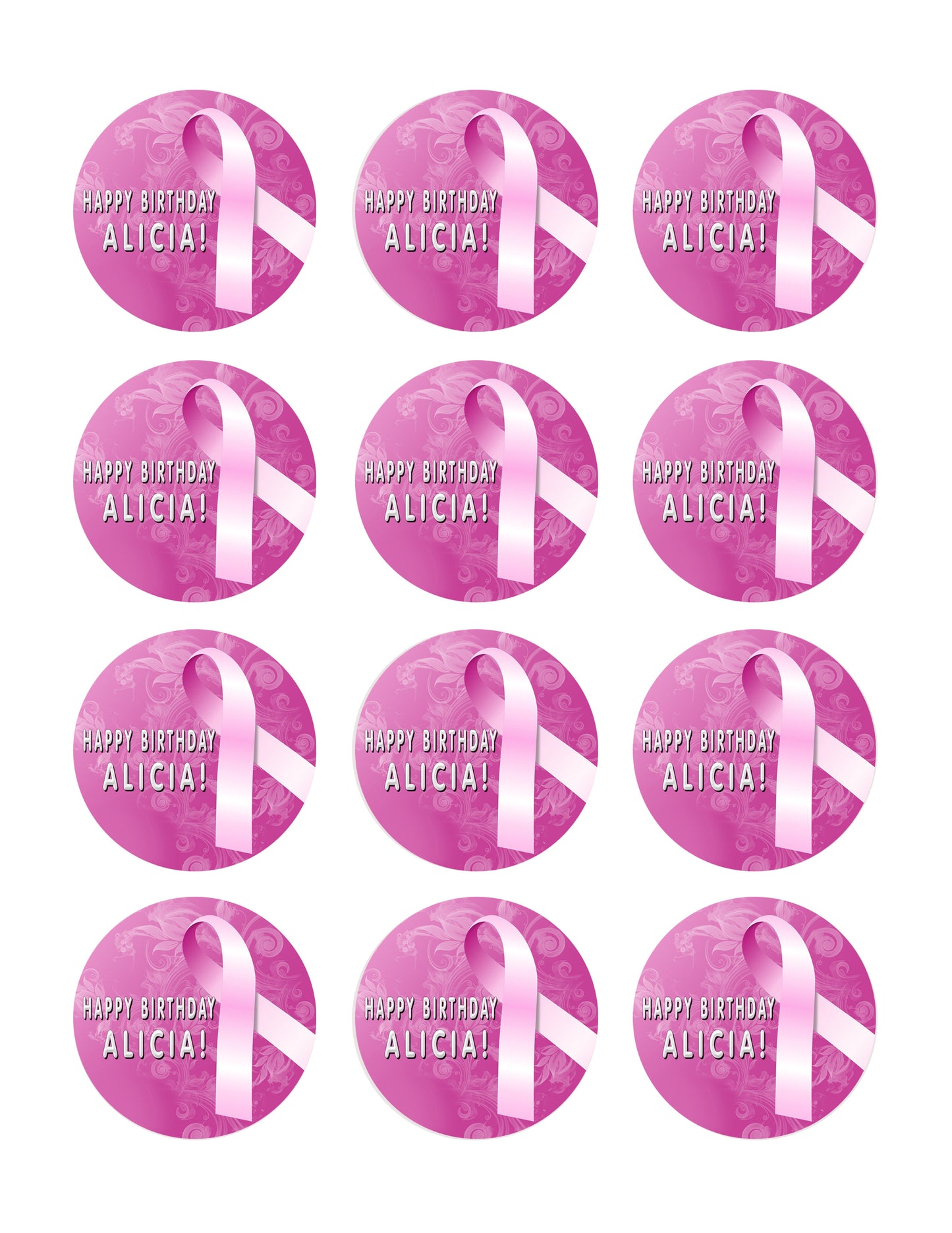 Breast Cancer Pink Ribbon - Edible Cake Topper, Cupcake Toppers, Strips