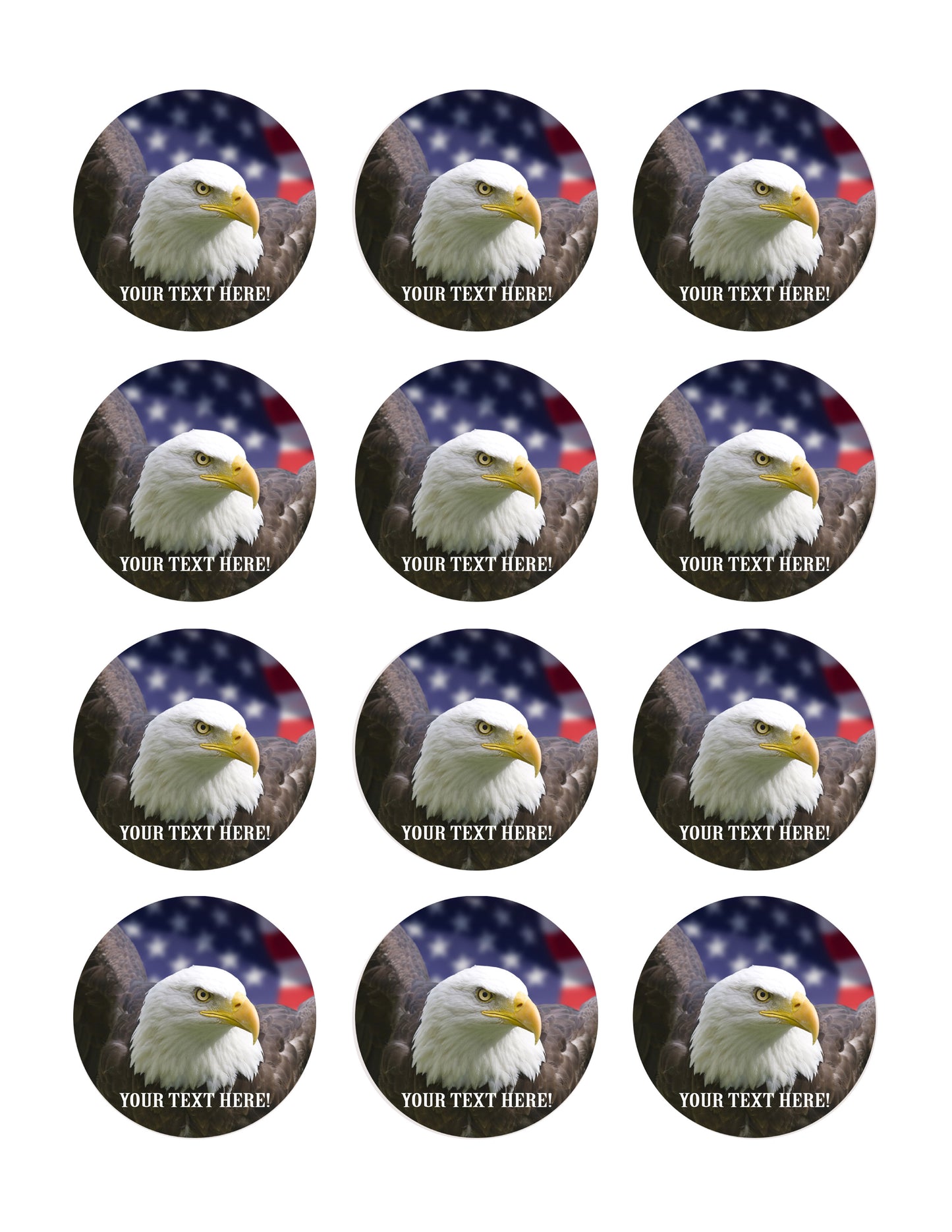 Bald eagle with American flag - Edible Cake Topper, Cupcake Toppers, Strips