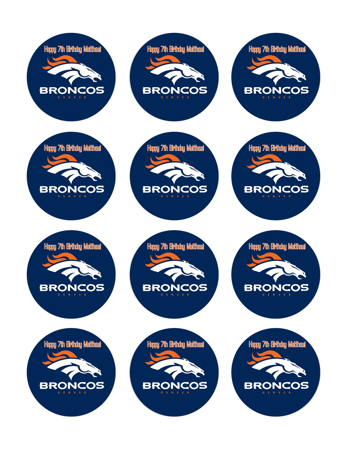 Denver Broncos (Nr2) - Edible Cake Topper, Cupcake Toppers, Strips