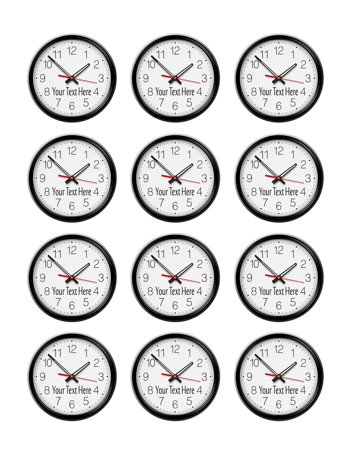 Round wall clock - Edible Cake Topper, Cupcake Toppers, Strips