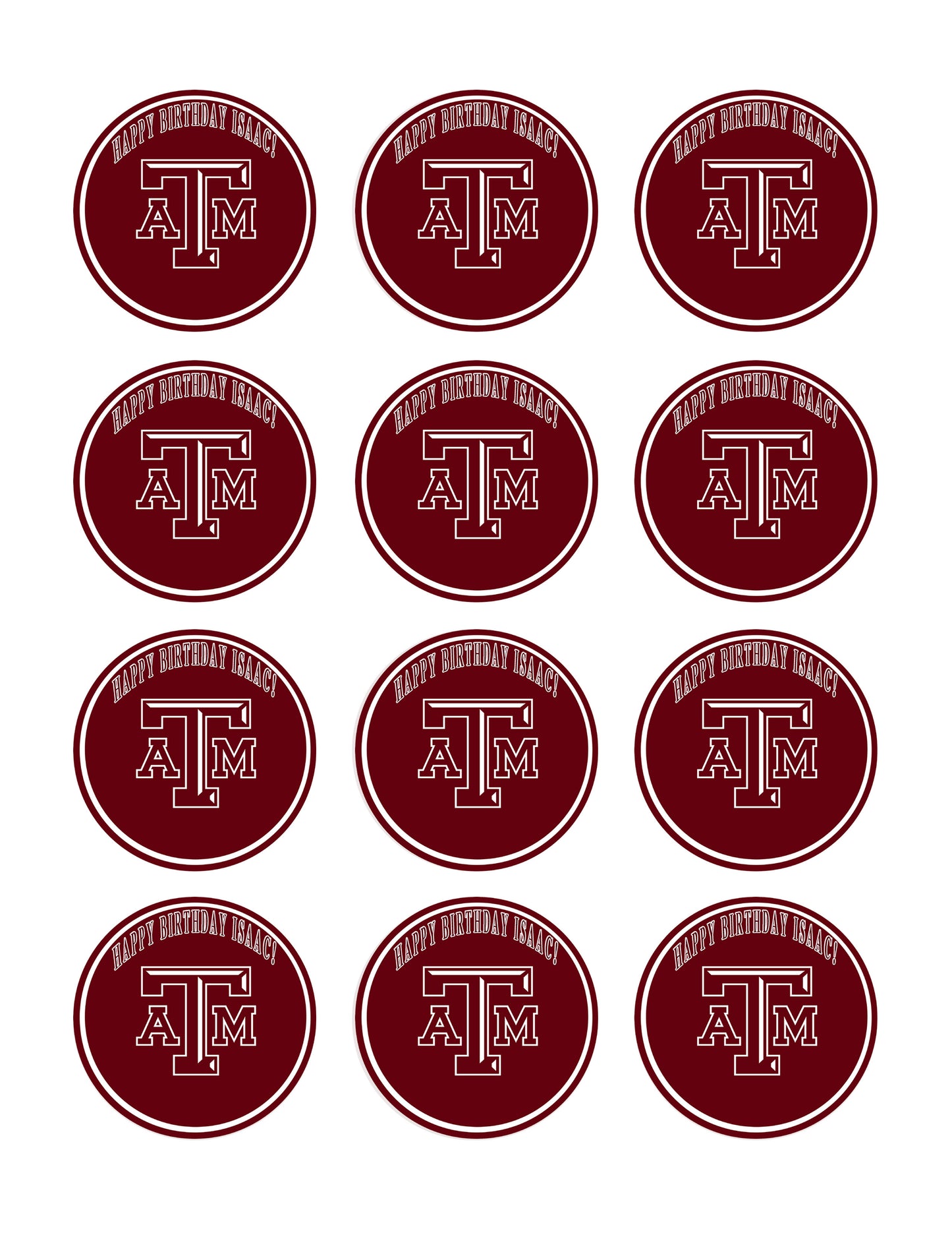 Texas A&M University - Edible Cake Topper OR Cupcake Topper, Decor