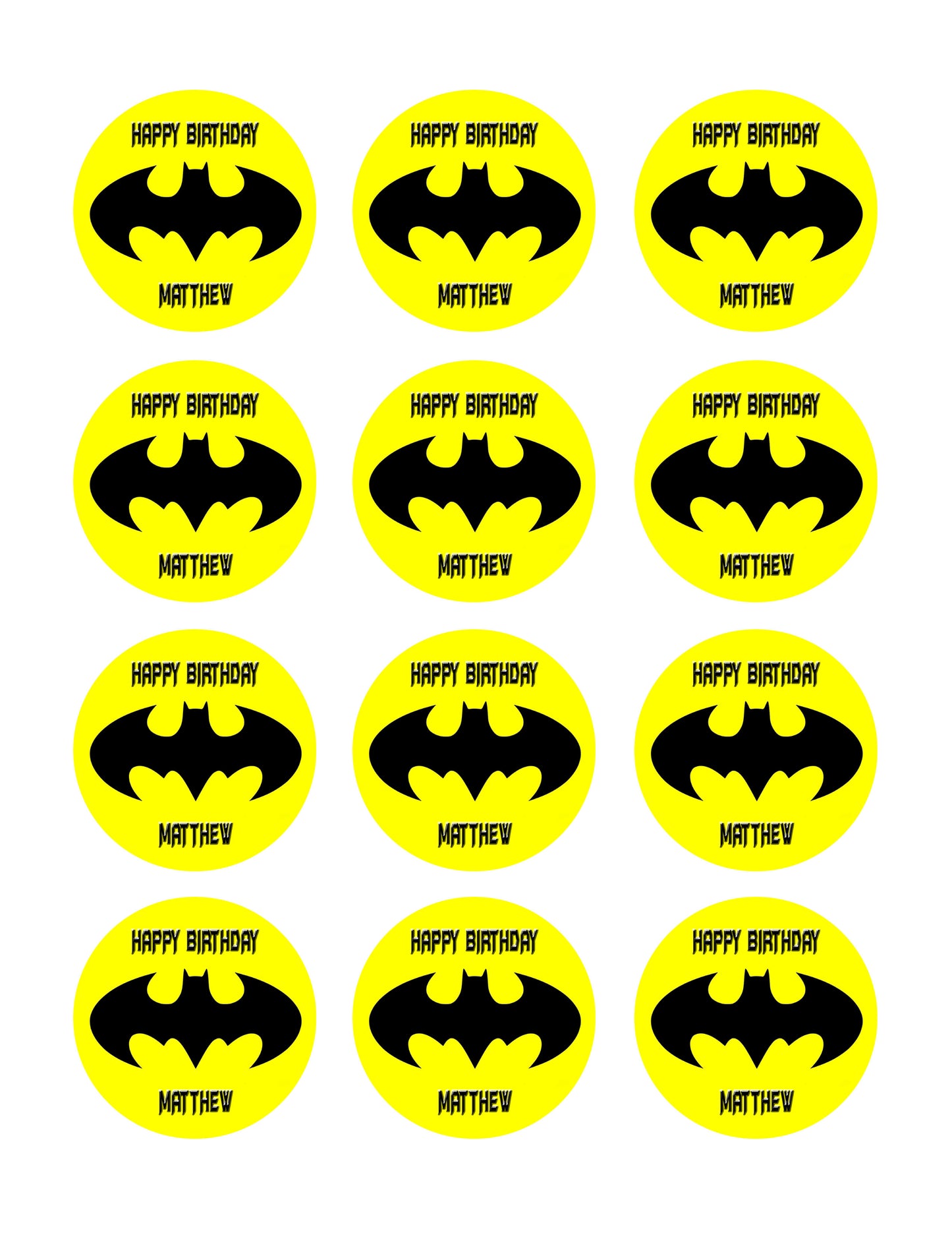 Batman Yellow Logo - Edible Cake Topper, Cupcake Toppers, Strips