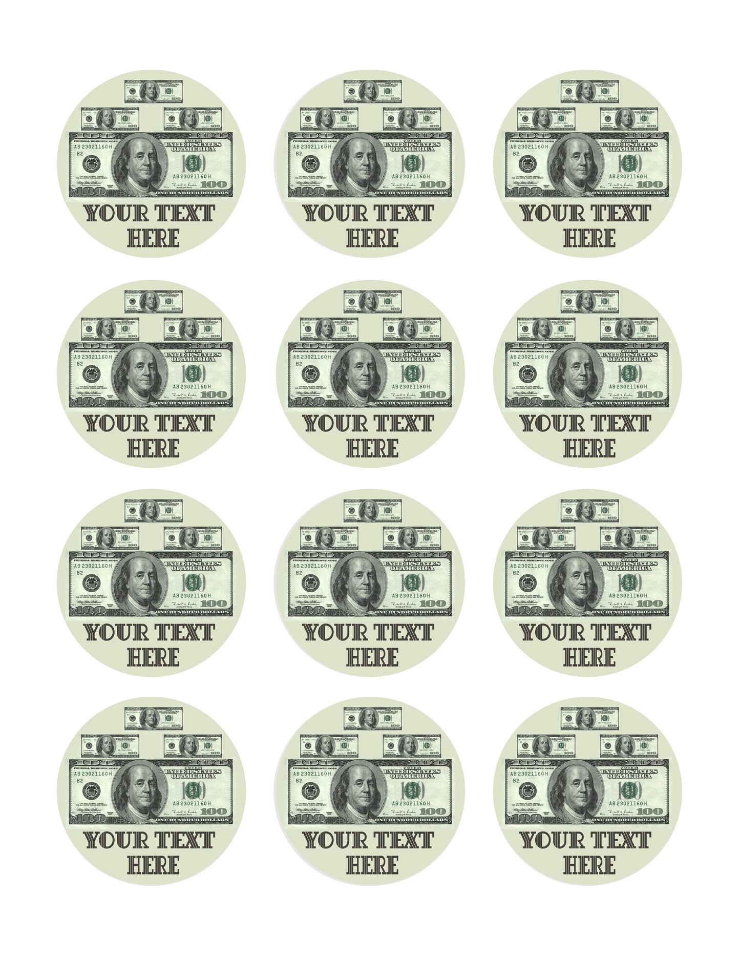 100 dollar bills B - Edible Cake Topper, Cupcake Toppers, Strips