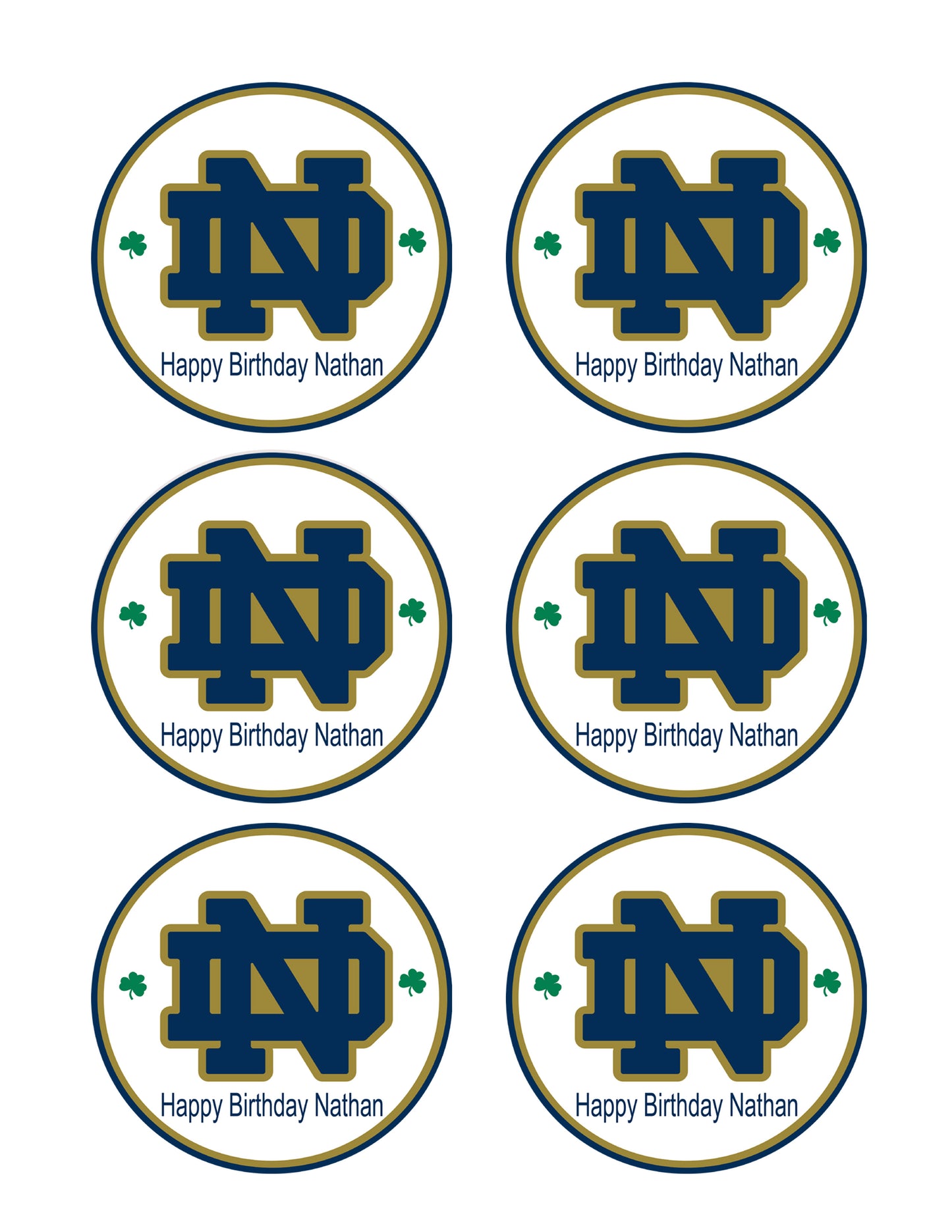 Notre Dame Fighting Irish - Edible Cake Topper OR Cupcake Topper, Decor