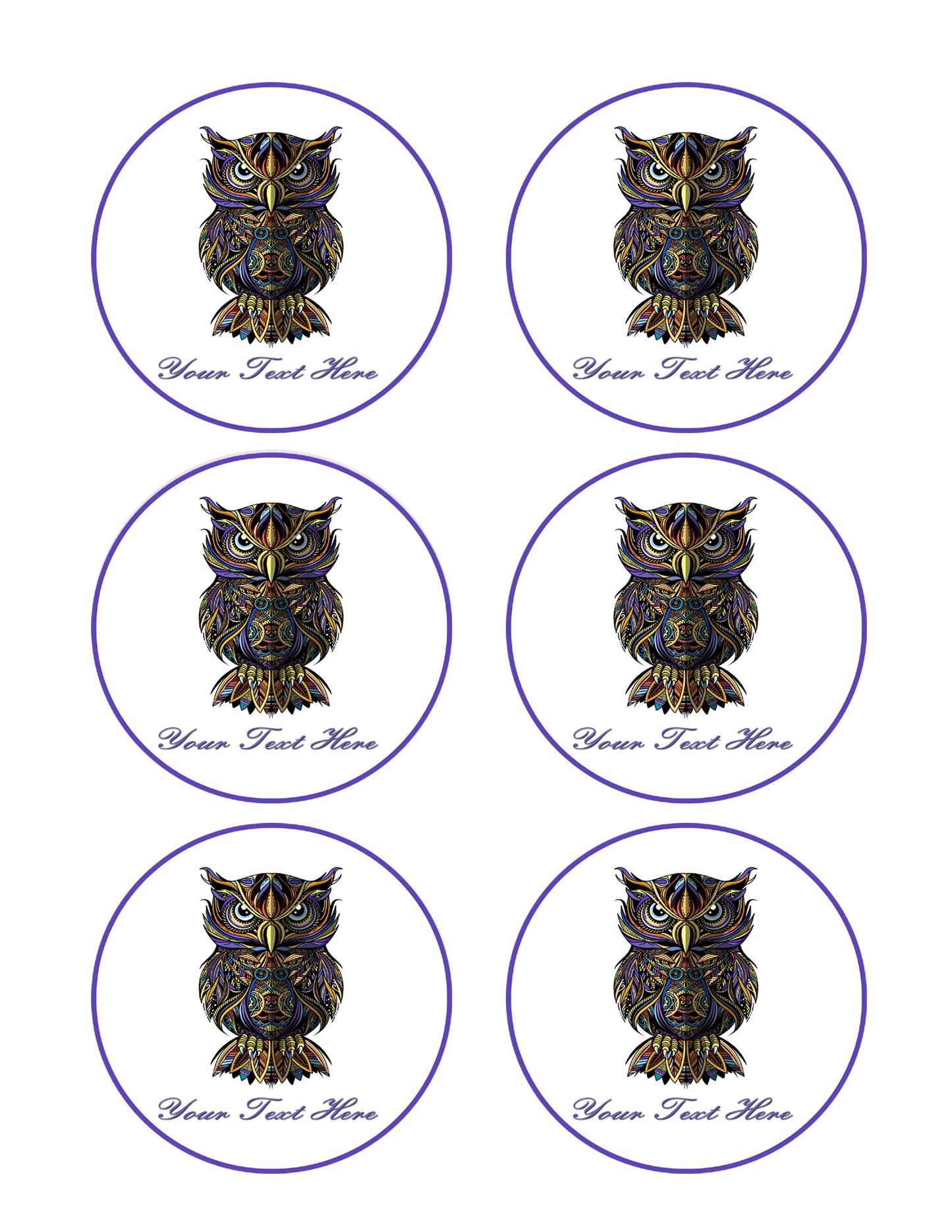 Owl drawn - Edible Cake Topper, Cupcake Toppers, Strips