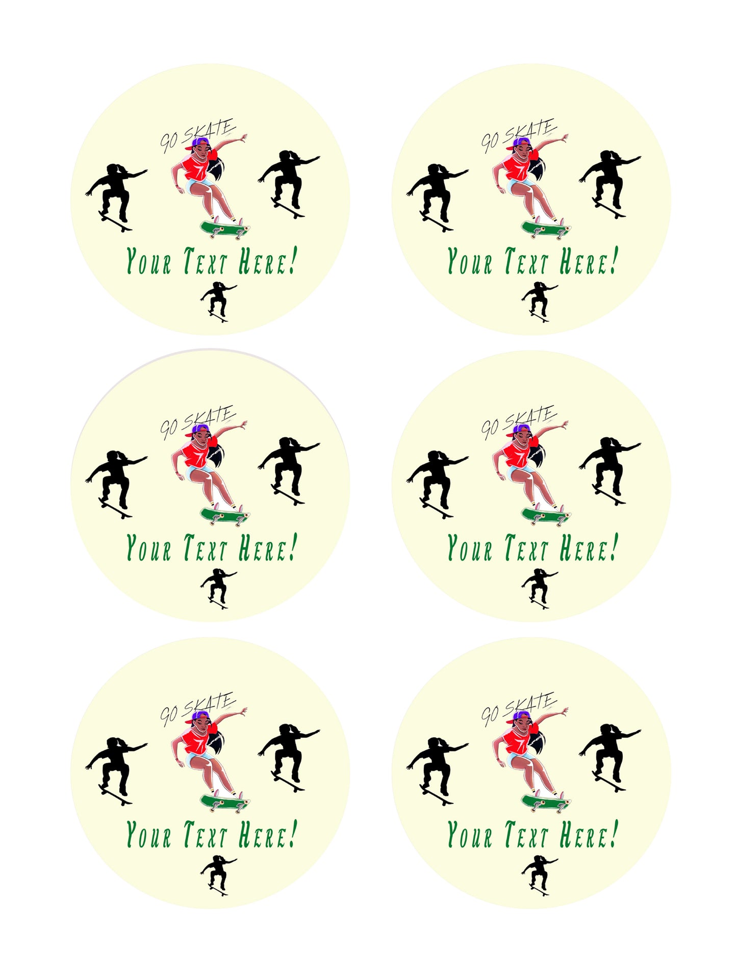 Skateboard Girl - Edible Cake Topper, Cupcake Toppers, Strips