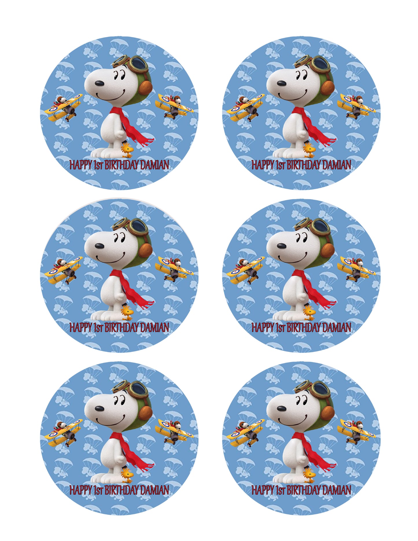 Snoopy Flying Ace - Edible Cake Topper OR Cupcake Topper, Decor