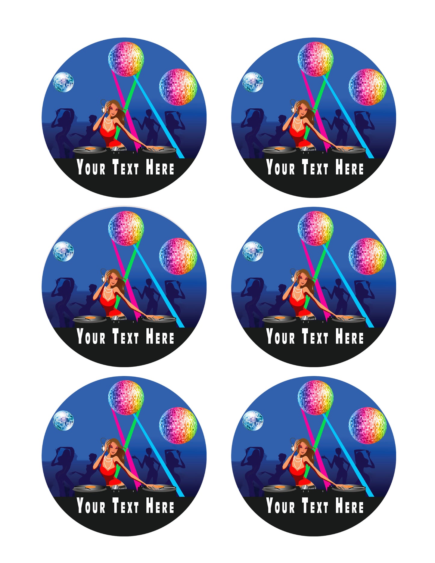 Disco Girl - Edible Cake Topper, Cupcake Toppers, Strips
