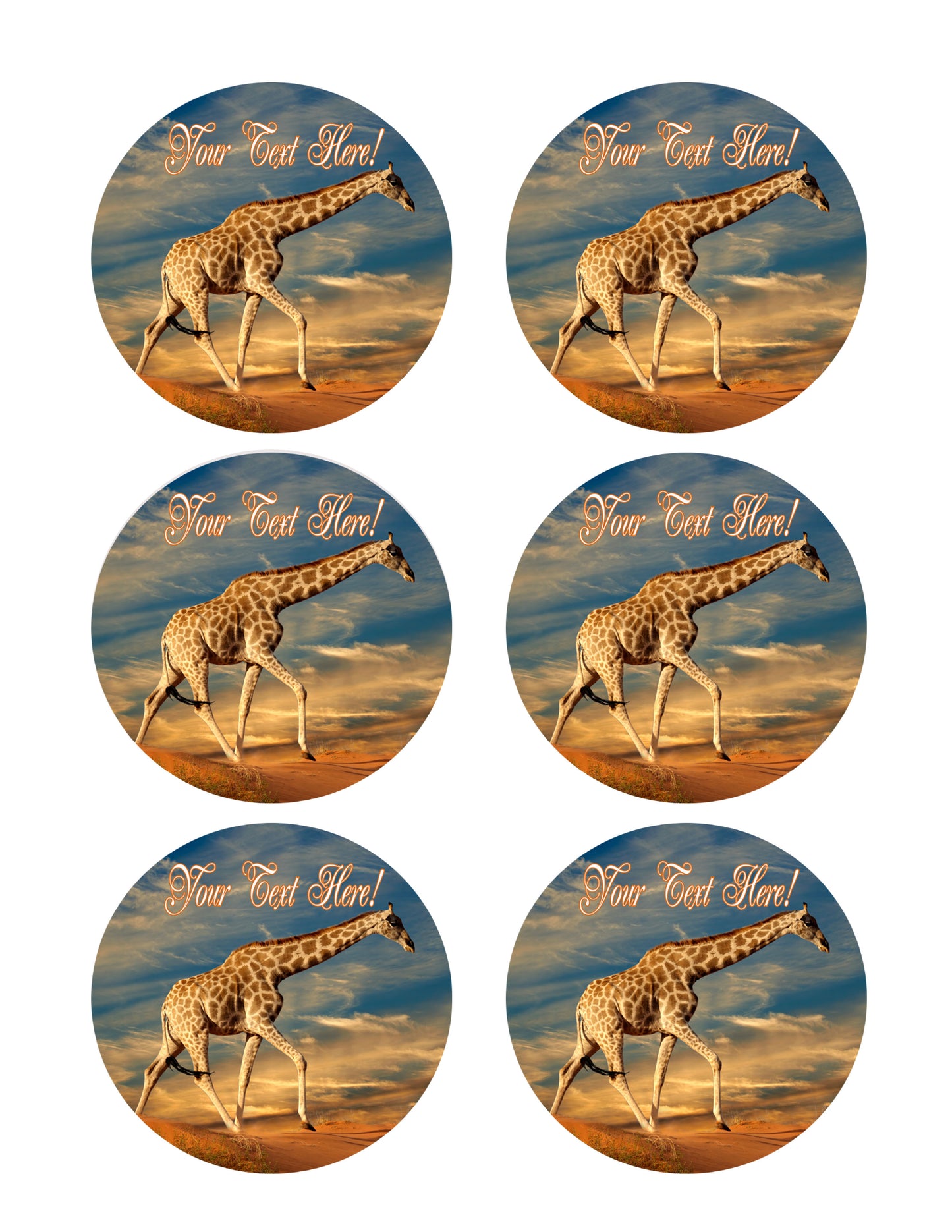 Giraffe on Sand Dune - Edible Cake Topper, Cupcake Toppers, Strips