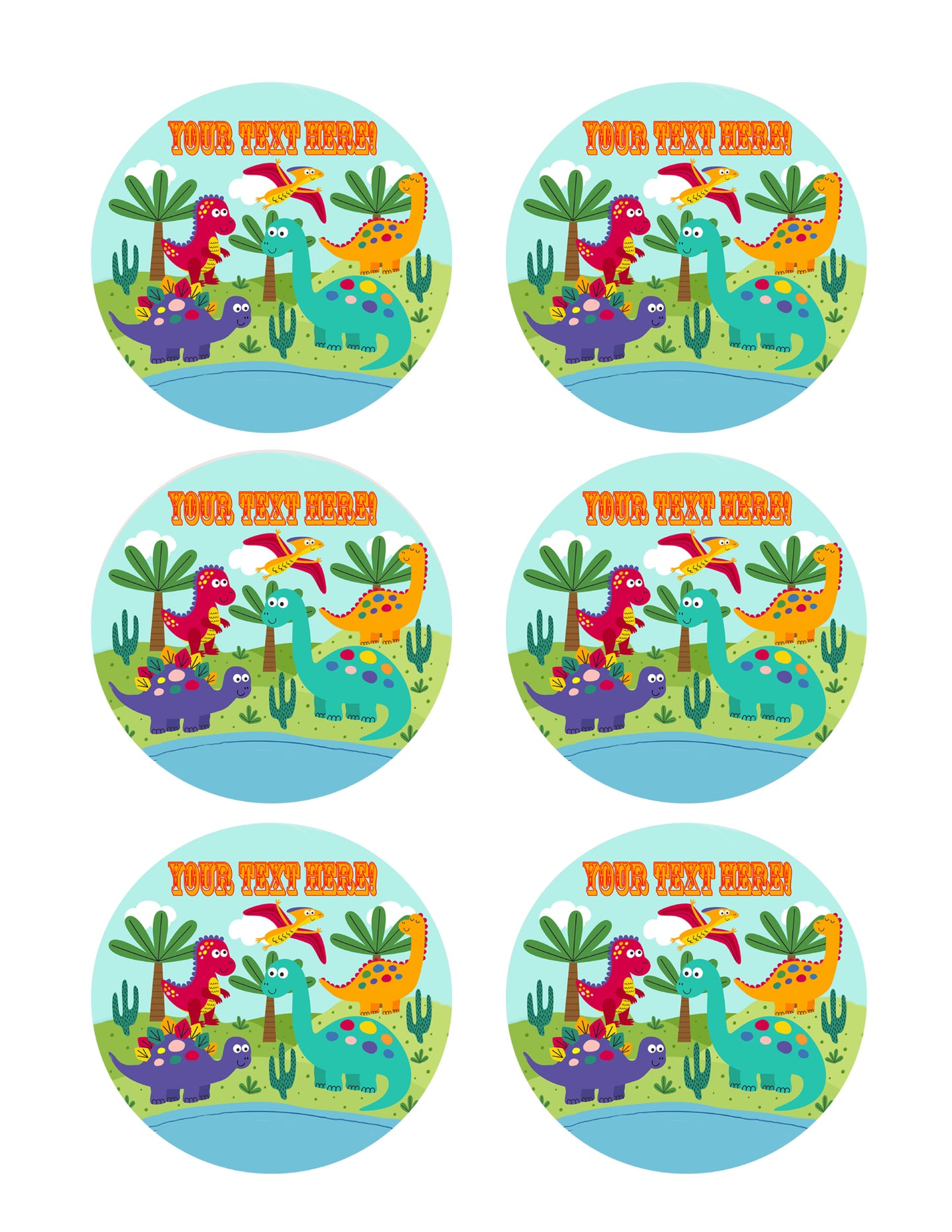 Cute dinosaurs - Edible Cake Topper, Cupcake Toppers, Strips