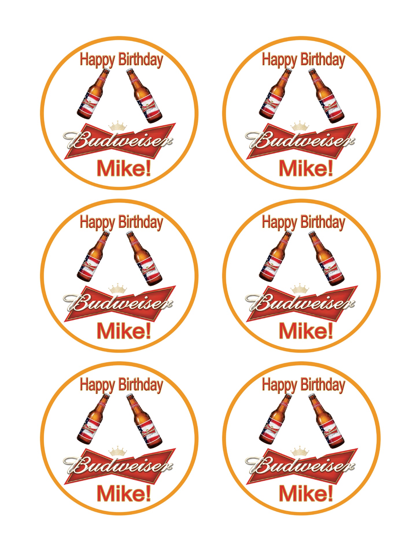 Beer Budweiser - Edible Cake Topper, Cupcake Toppers, Strips