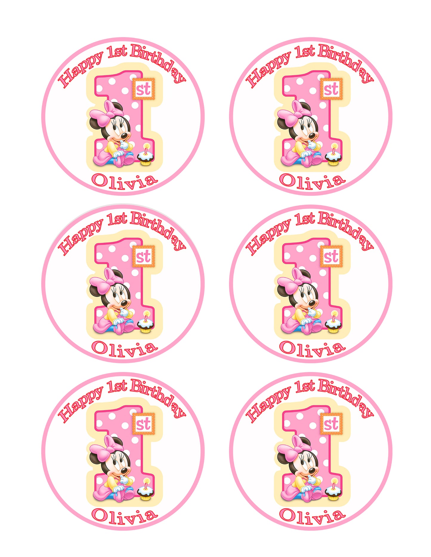 BABY MINNIE MOUSE 1st Birthday B - Edible Cake Topper, Cupcake Toppers, Strips