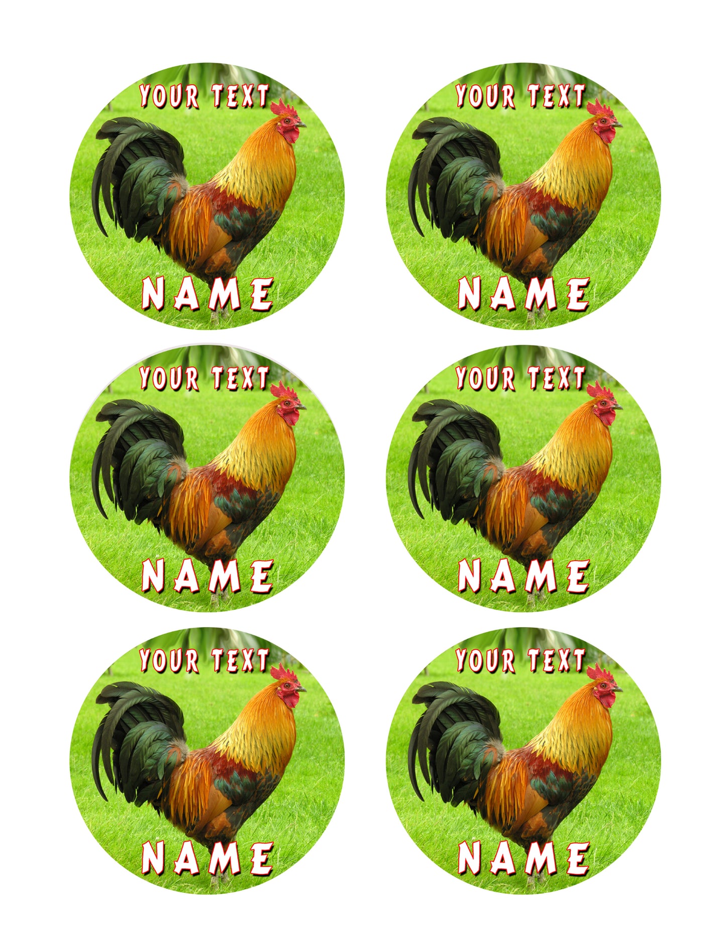 Rooster - Edible Cake Topper, Cupcake Toppers, Strips