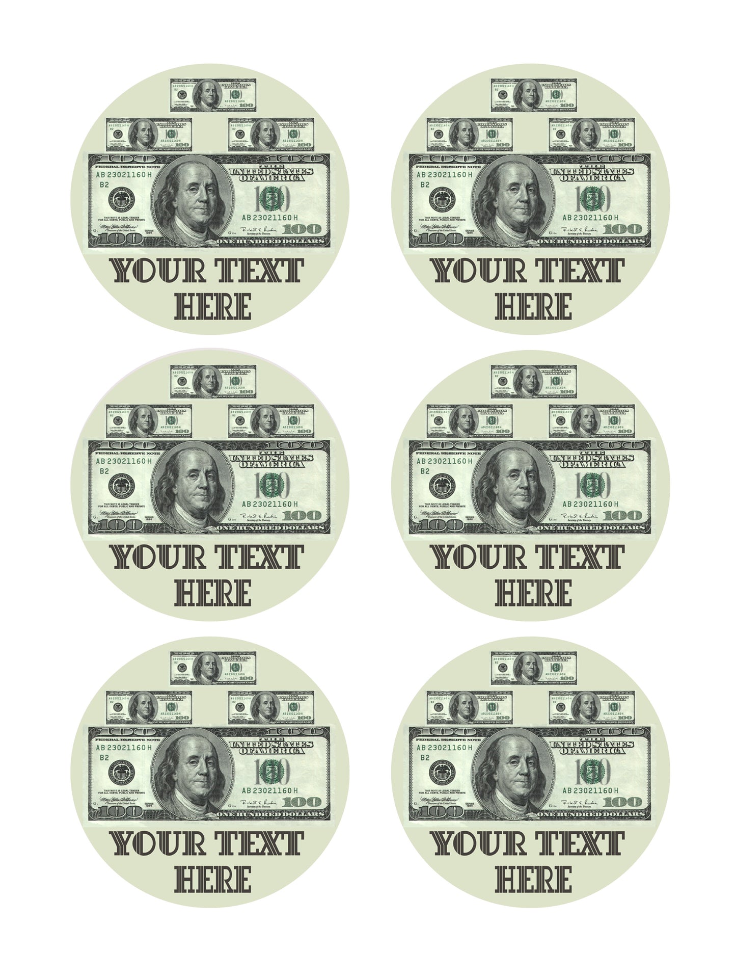 100 dollar bills B - Edible Cake Topper, Cupcake Toppers, Strips