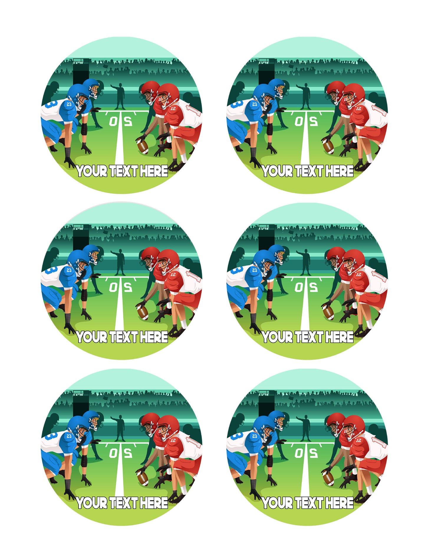 Football players vector illustration - Edible Cake Topper, Cupcake Toppers, Strips