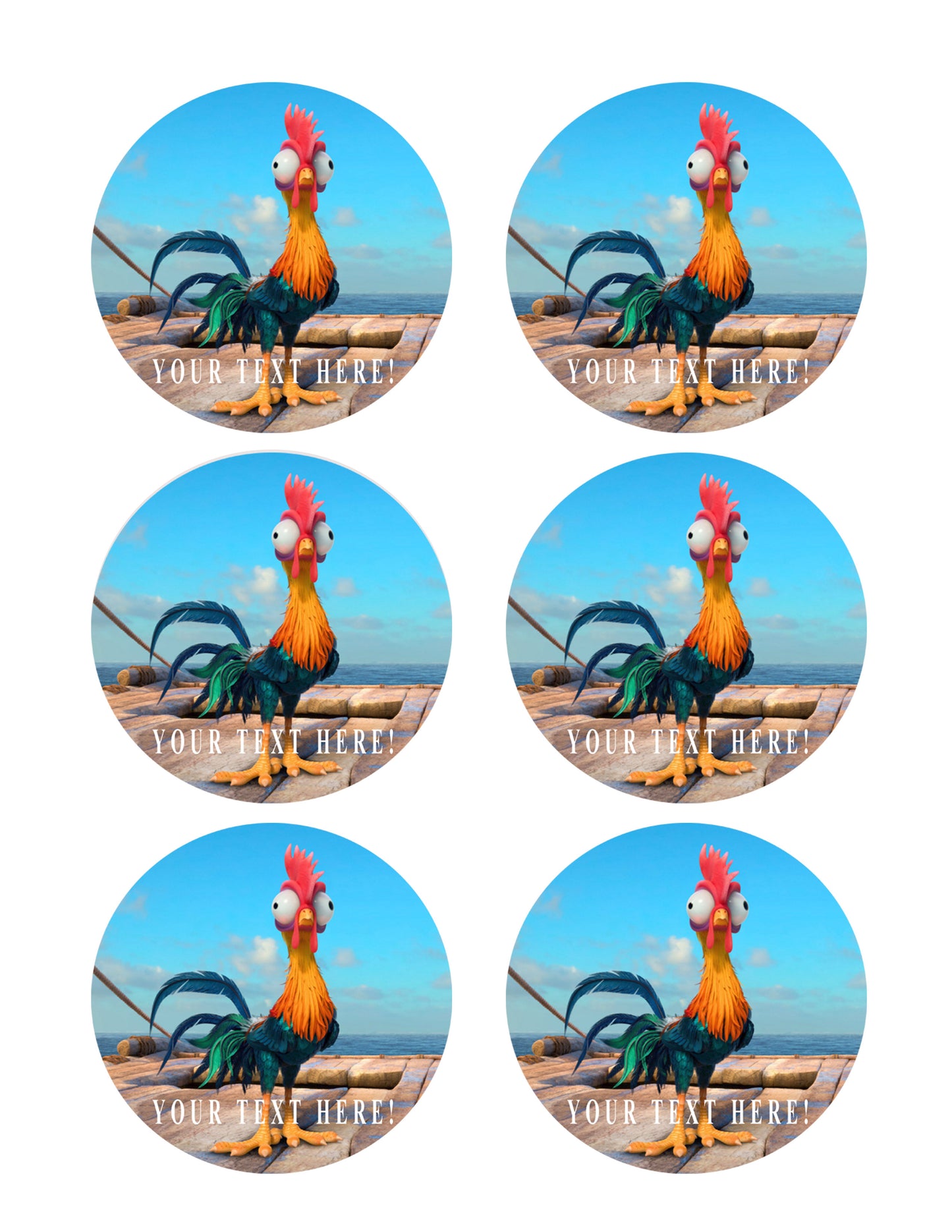 Moana hei hei chicken - Edible Cake Topper, Cupcake Toppers, Strips