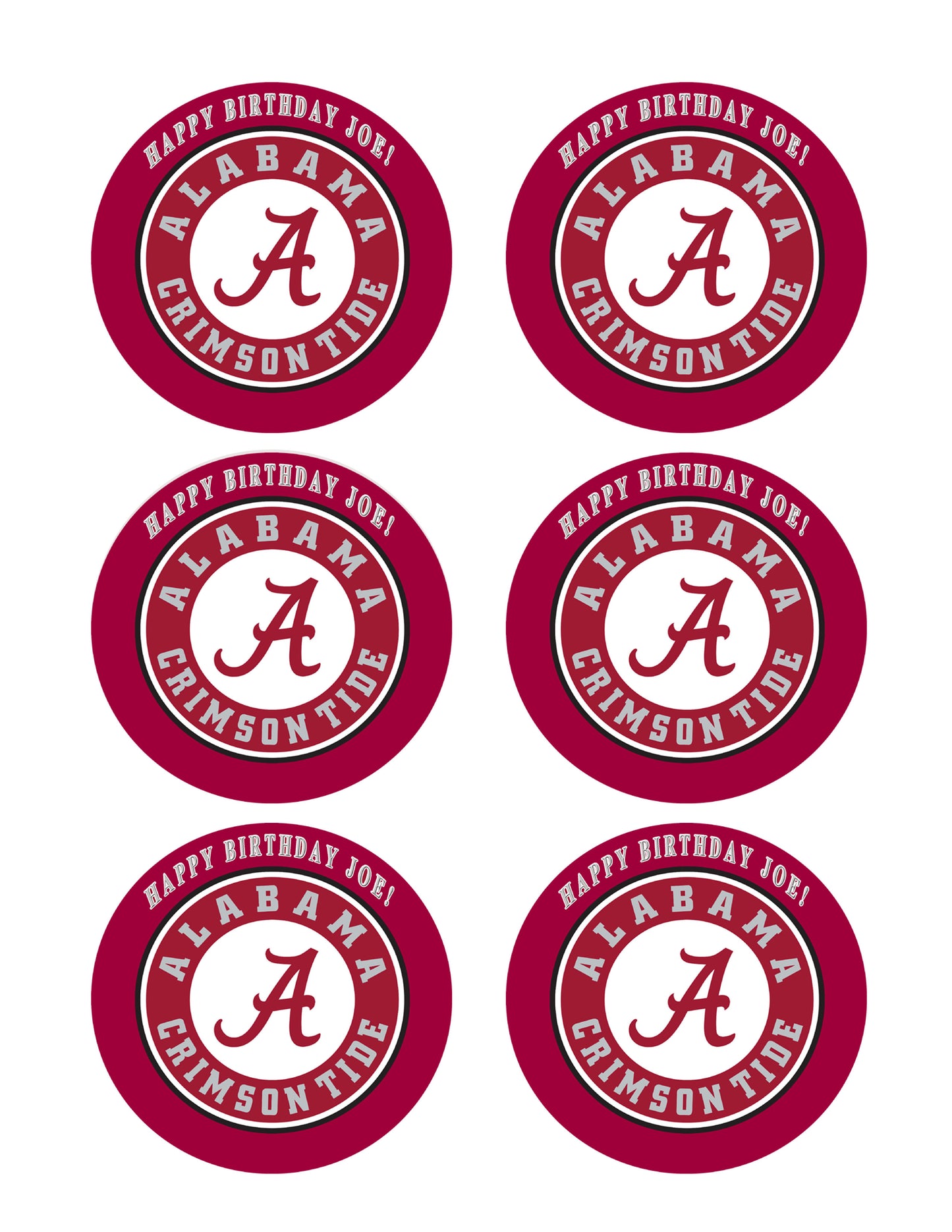 ALABAMA CRIMSON TIDE UNIVERSITY - Edible Cake Topper, Cupcake Toppers, Strips