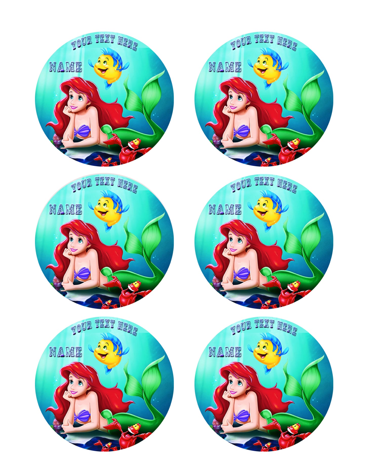 ARIEL THE LITTLE MERMAID - Edible Cake Topper, Cupcake Toppers, Strips