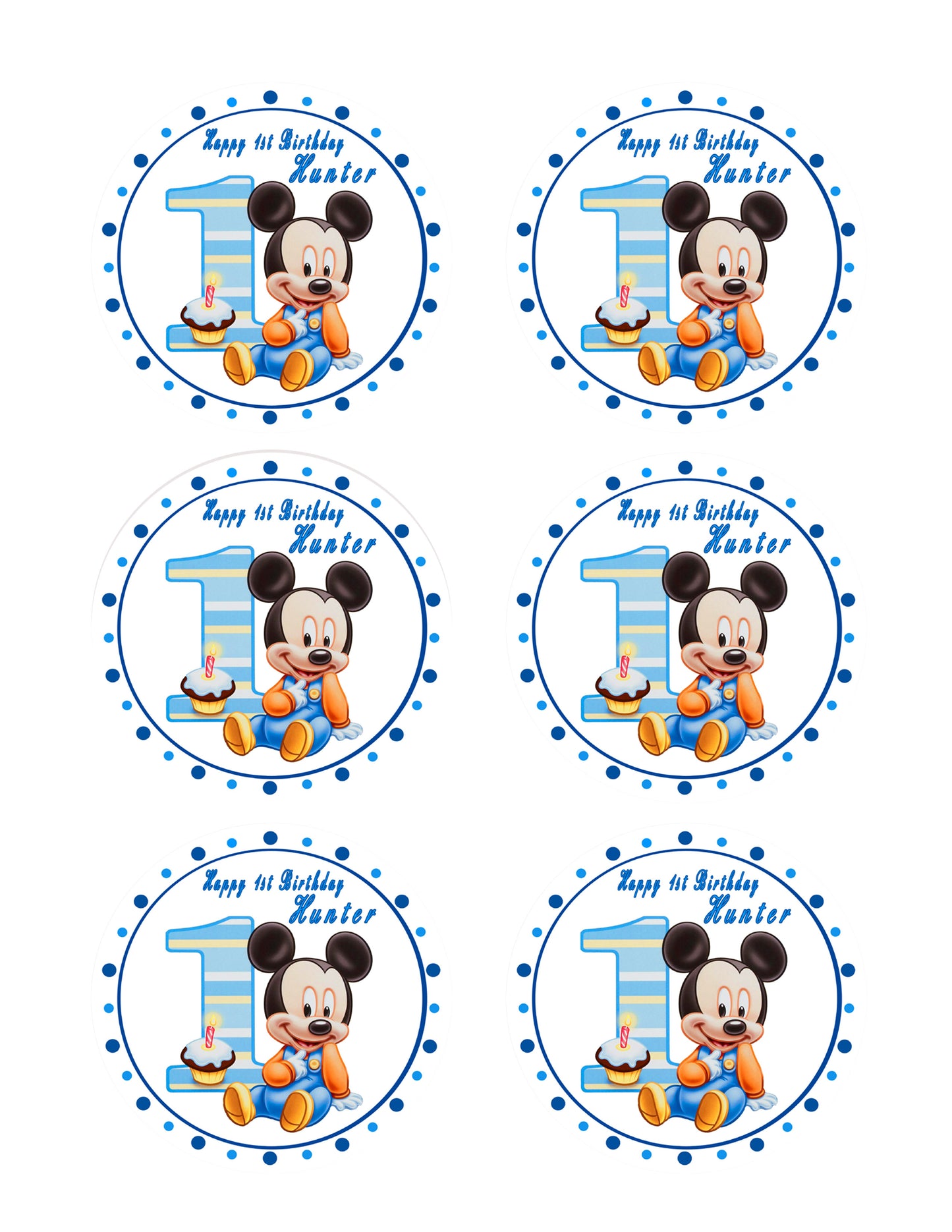 BABY MICKEY MOUSE 1st Birthday - Edible Cake Topper, Cupcake Toppers, Strips