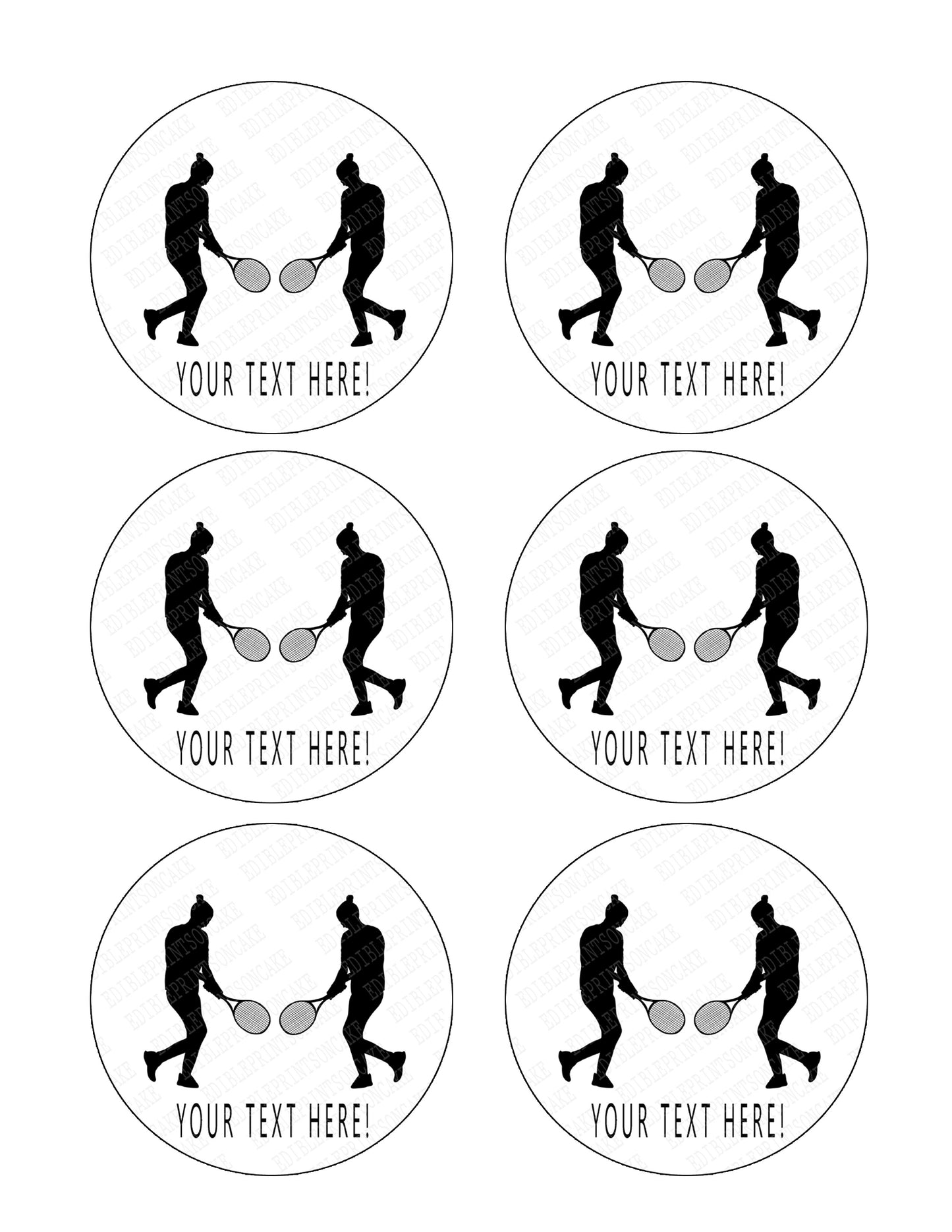 Woman tennis player silhouette - Edible Cake Topper, Cupcake Toppers, Strips