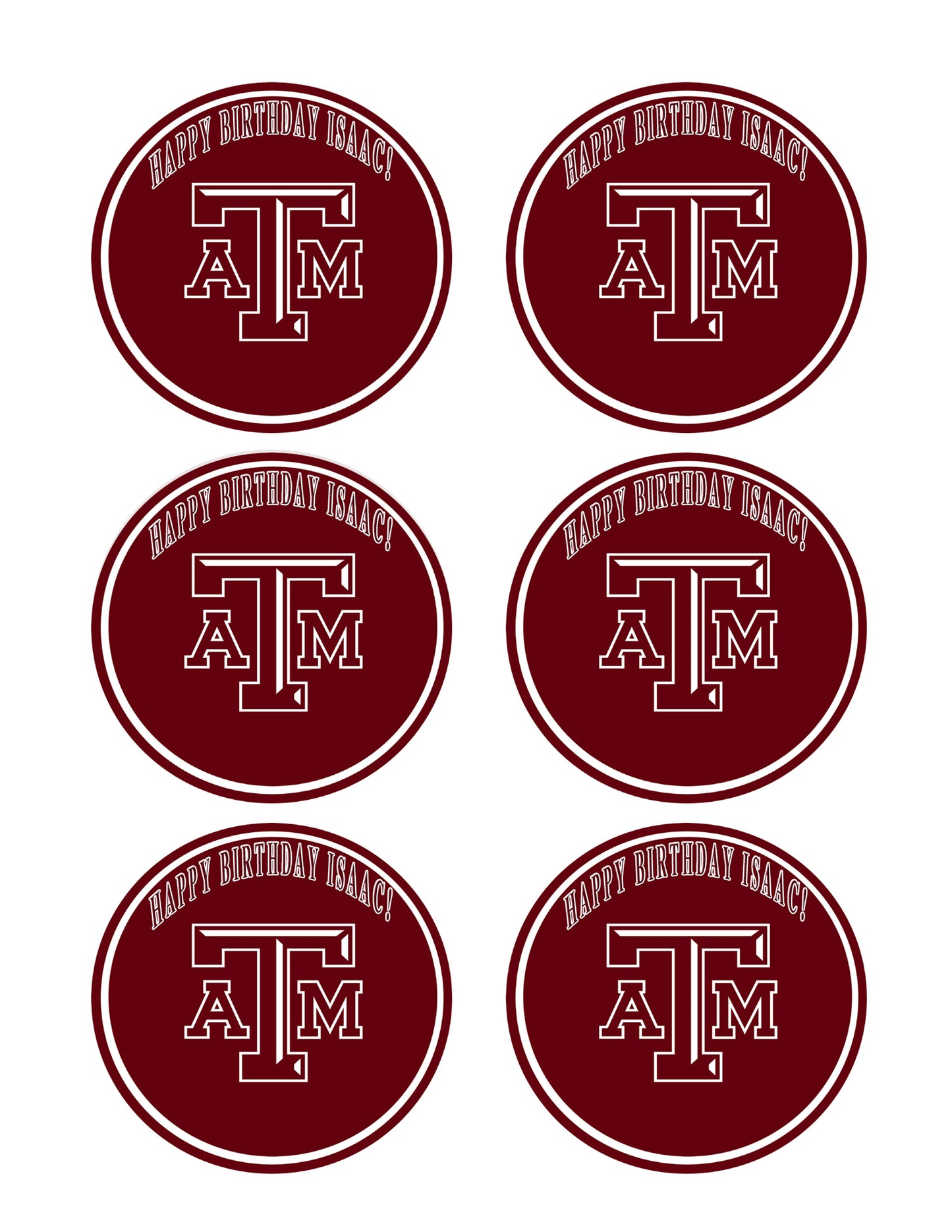 Texas A&M University - Edible Cake Topper OR Cupcake Topper, Decor