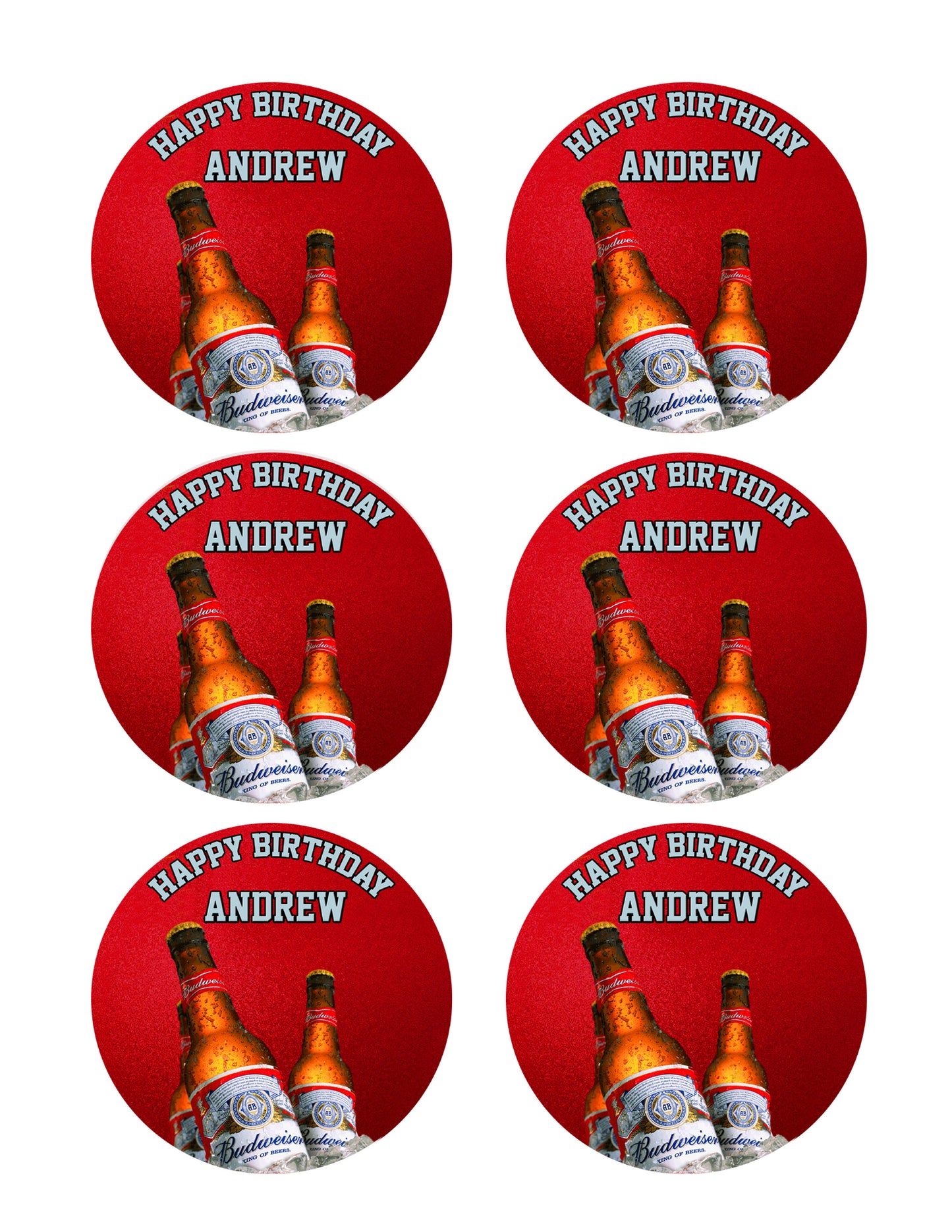 Beer Bottles Budweiser (Nr2) - Edible Cake Topper, Cupcake Toppers, Strips