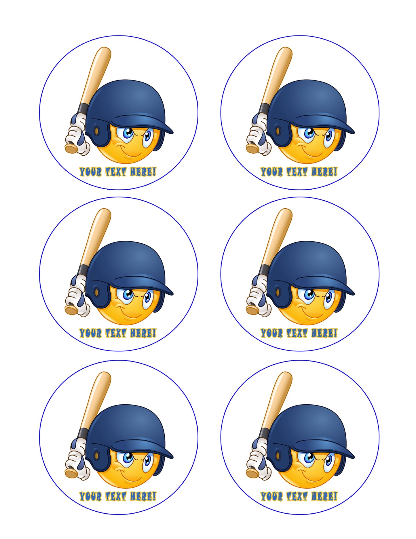 Baseball batter or hitter player emoticon - Edible Cake Topper, Cupcake Toppers, Strips