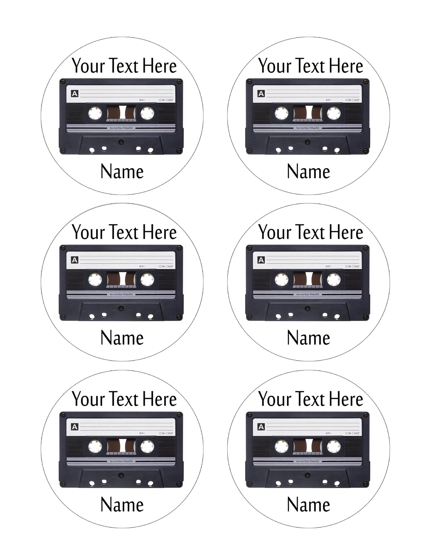 Audio Cassette - Edible Cake Topper, Cupcake Toppers, Strips