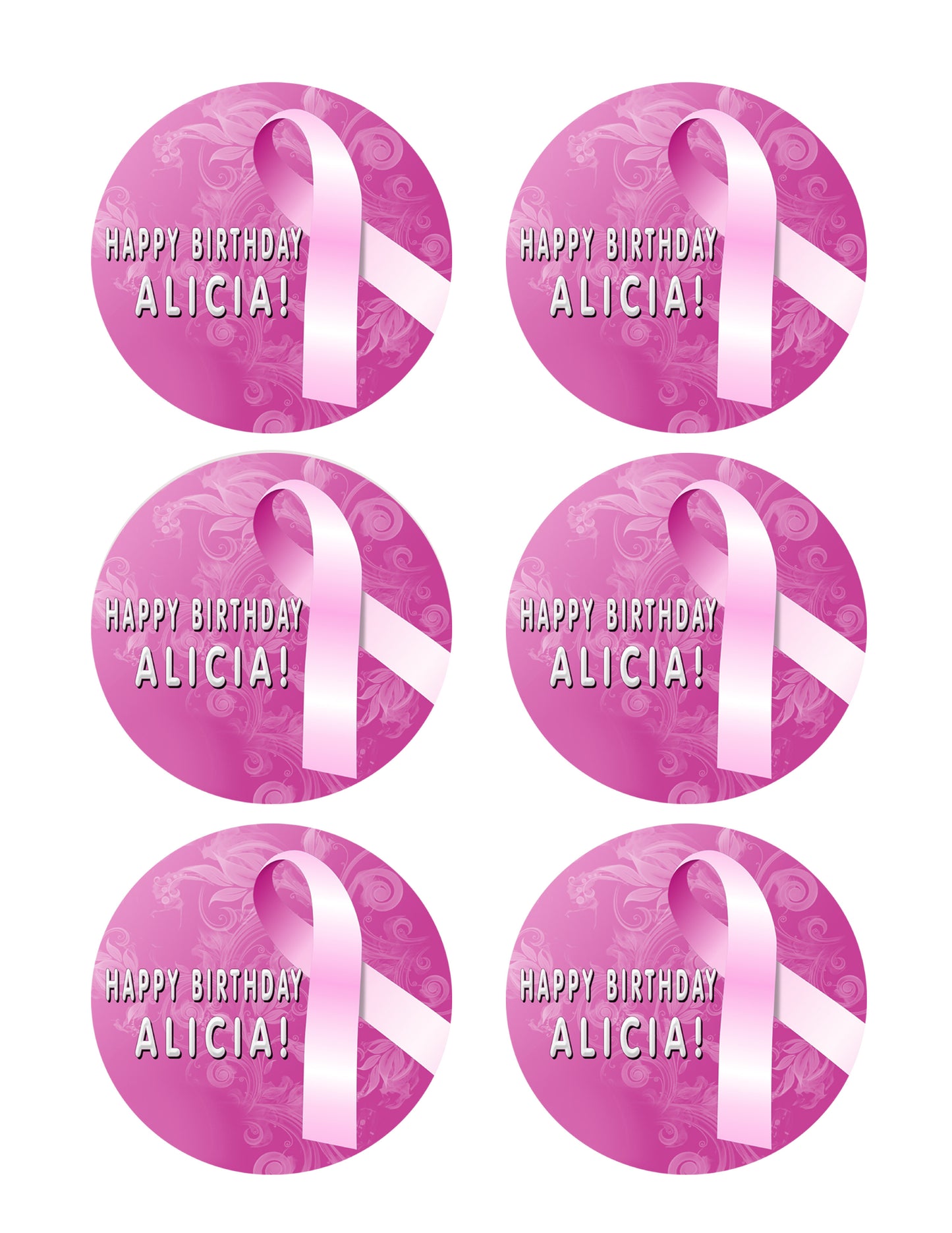 Breast Cancer Pink Ribbon - Edible Cake Topper, Cupcake Toppers, Strips