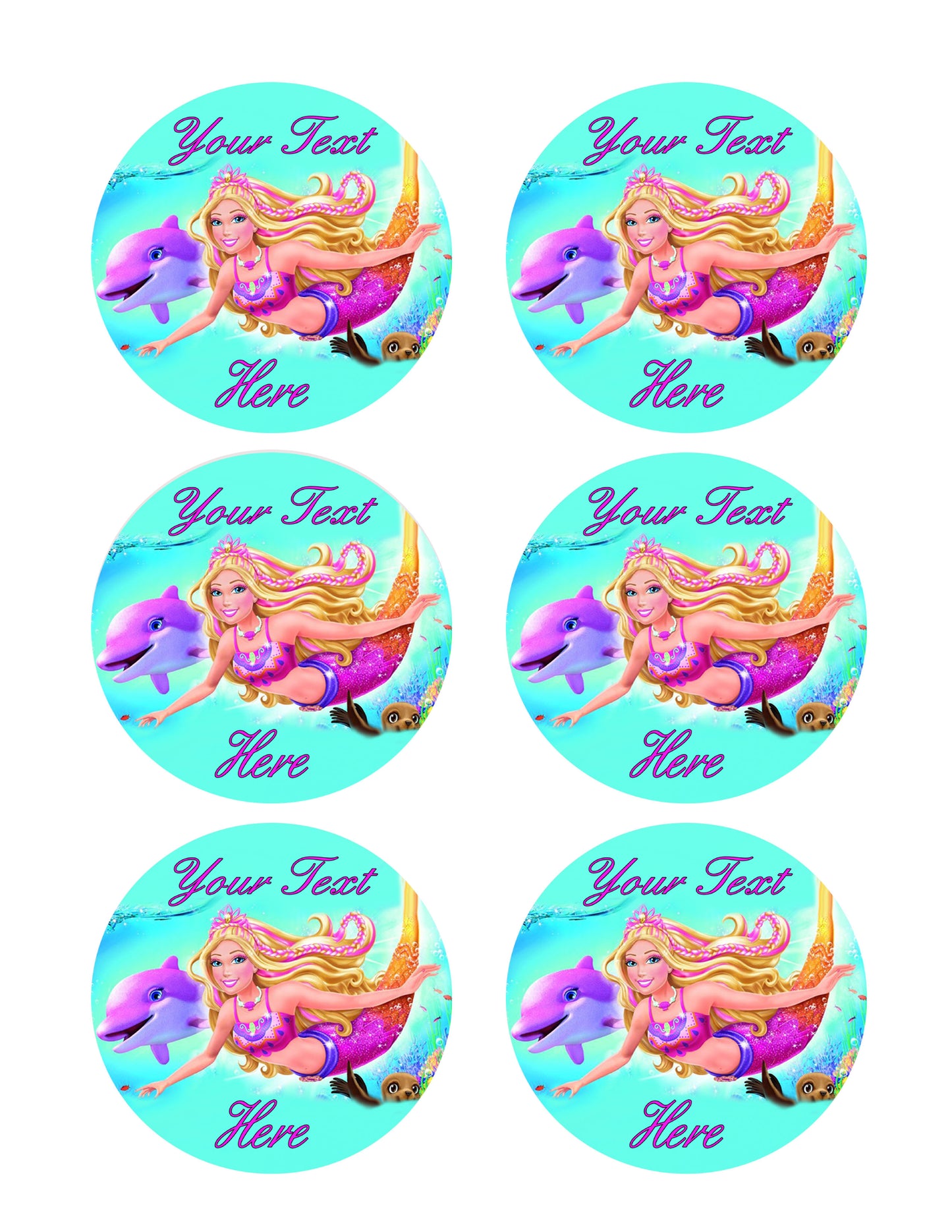 Barbie Mermaid - Edible Cake Topper, Cupcake Toppers, Strips